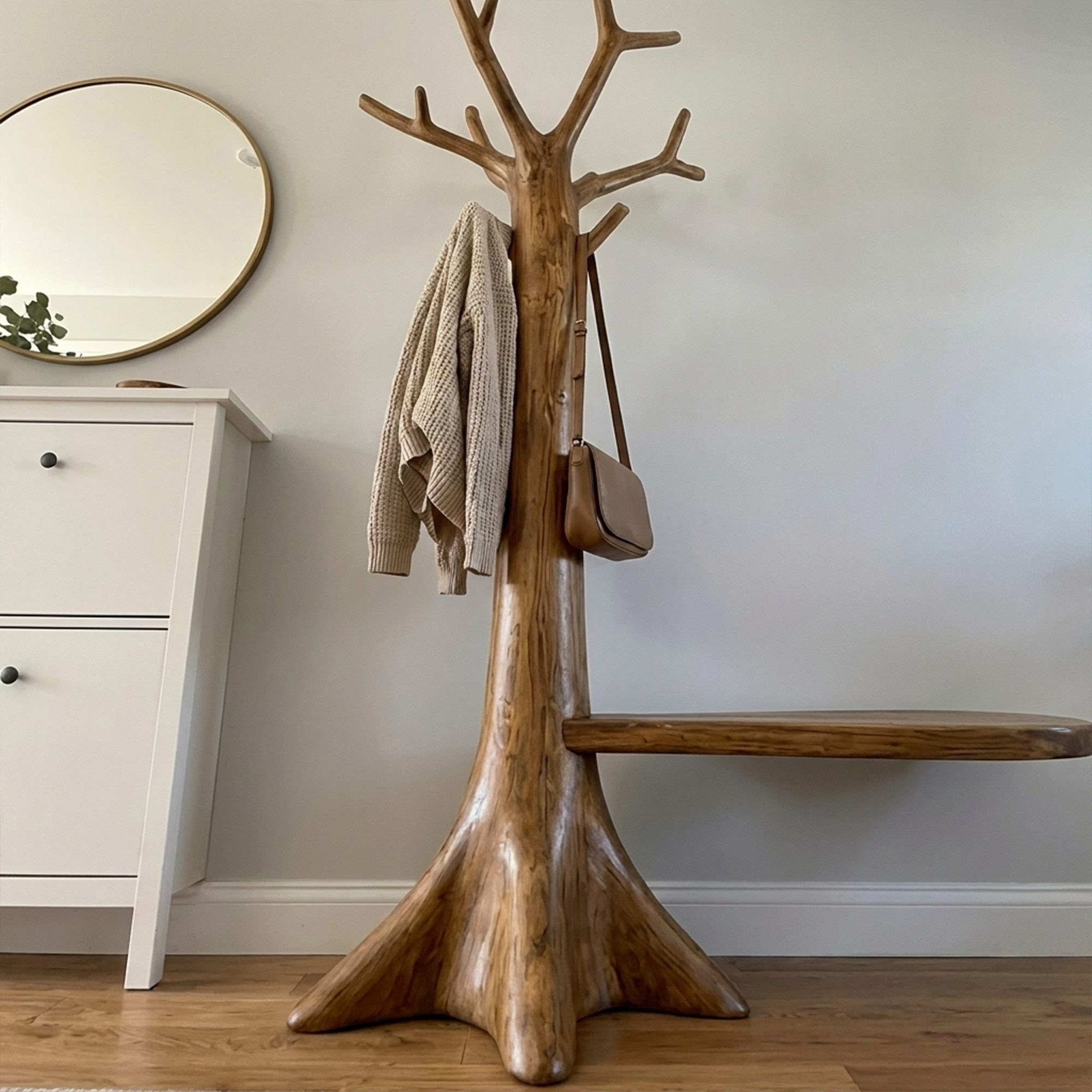 Sculptural Tree Coat Rack Solid Wood Entryway Interior Statement Decor