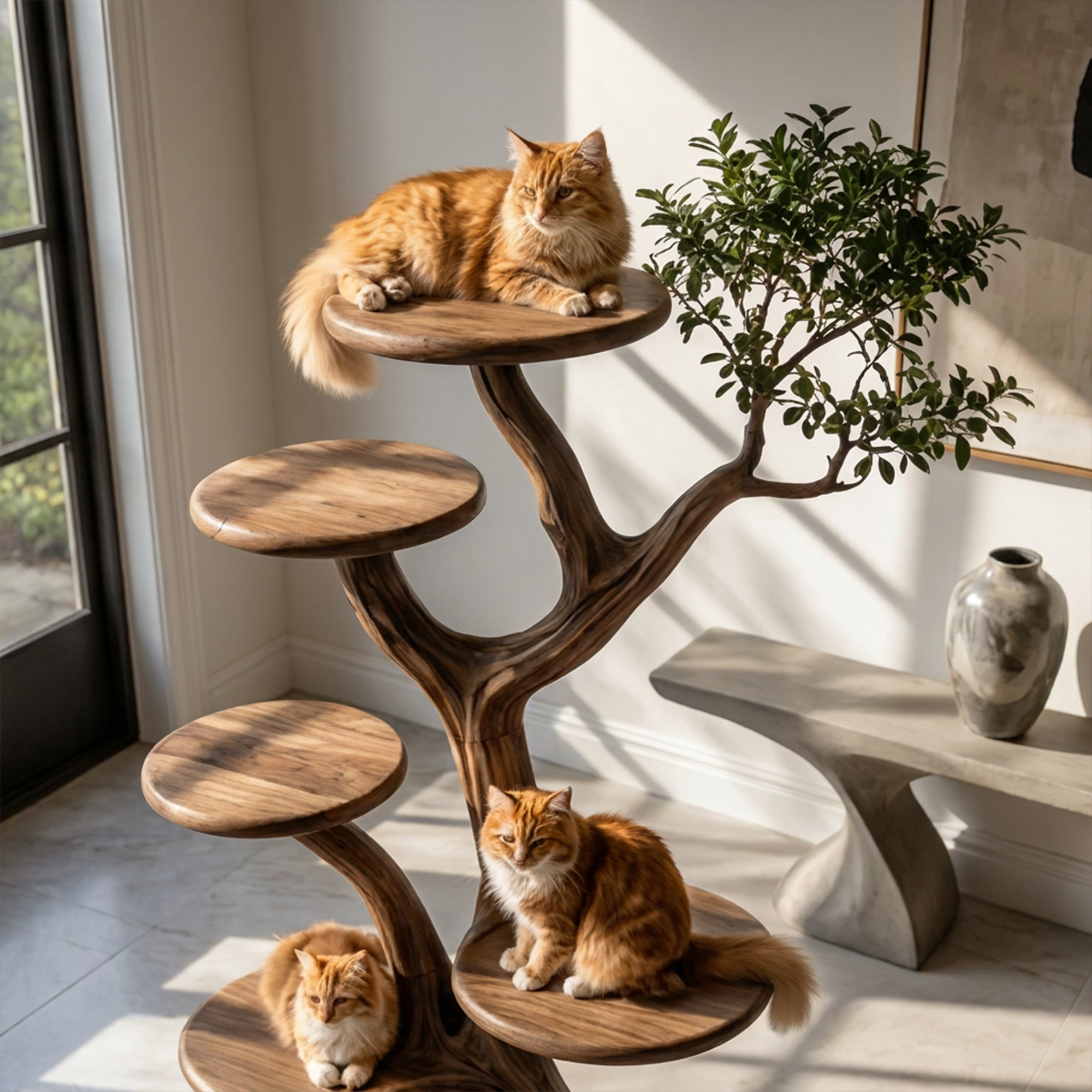 Rustic Tree Cat Play Tower Artistic Living Room
