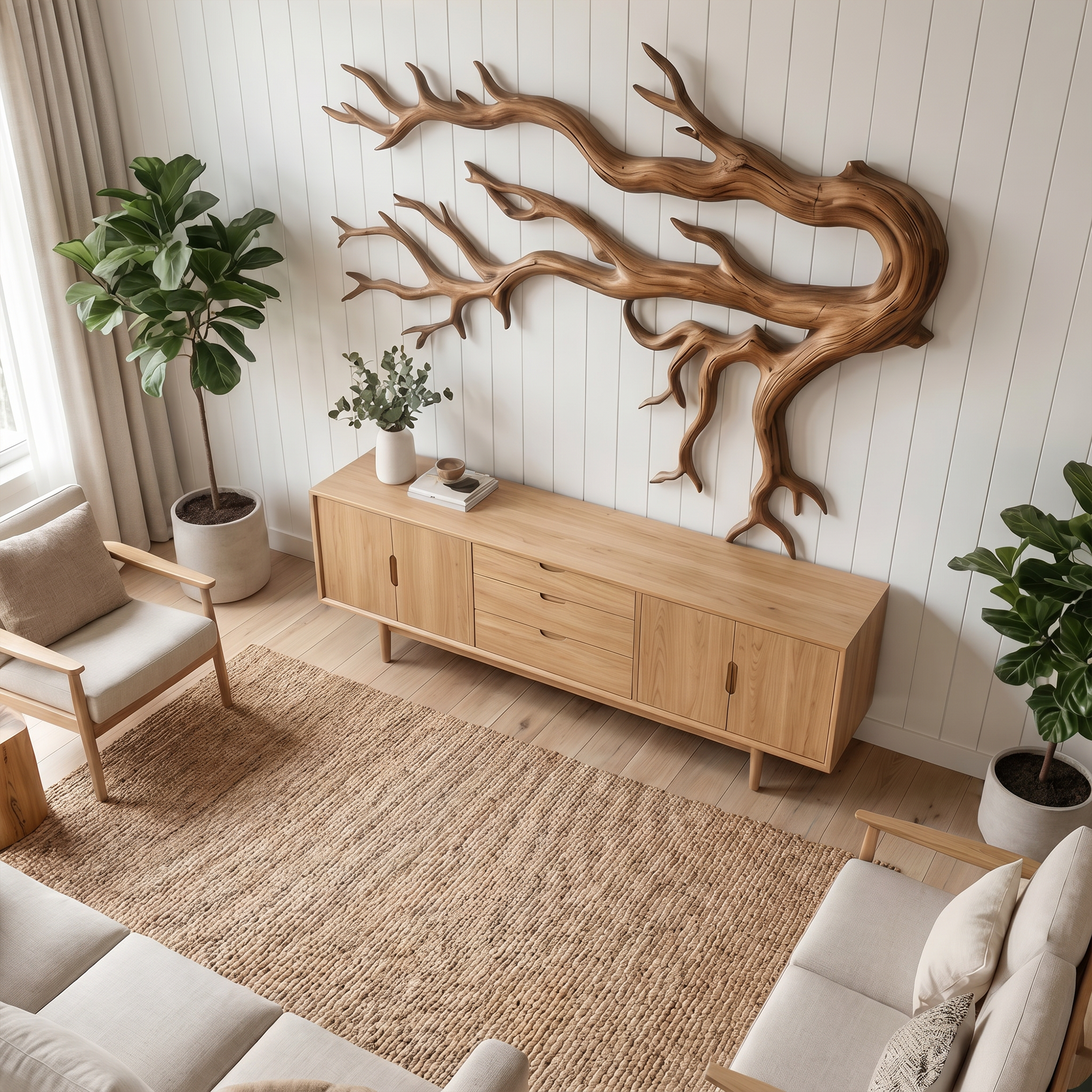 Driftwood Root Sculptural Solid Wood Wall Art Rustic Nature Inspired Decor