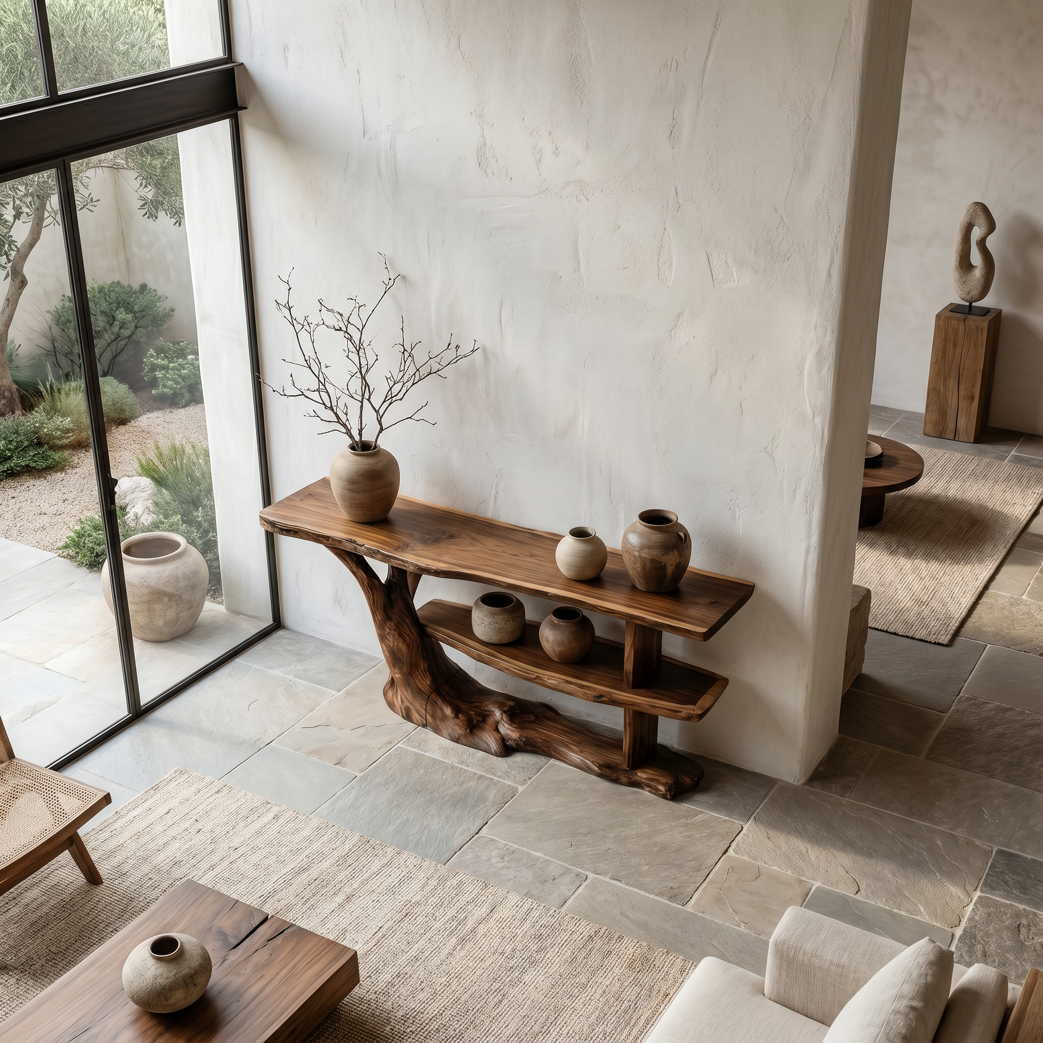 Modern Console Table With Flowing Wood Pedestal Base For Entryway
