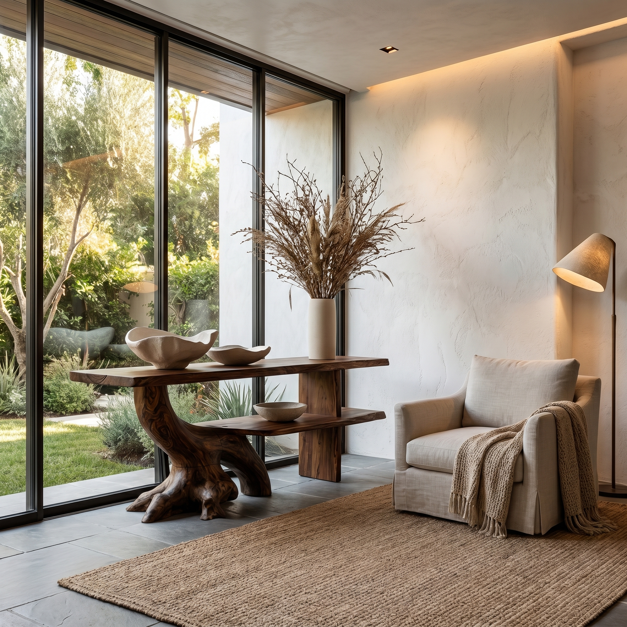 Organic Console Table With Sculptural Tree Branch Base For Entryway And Living Room