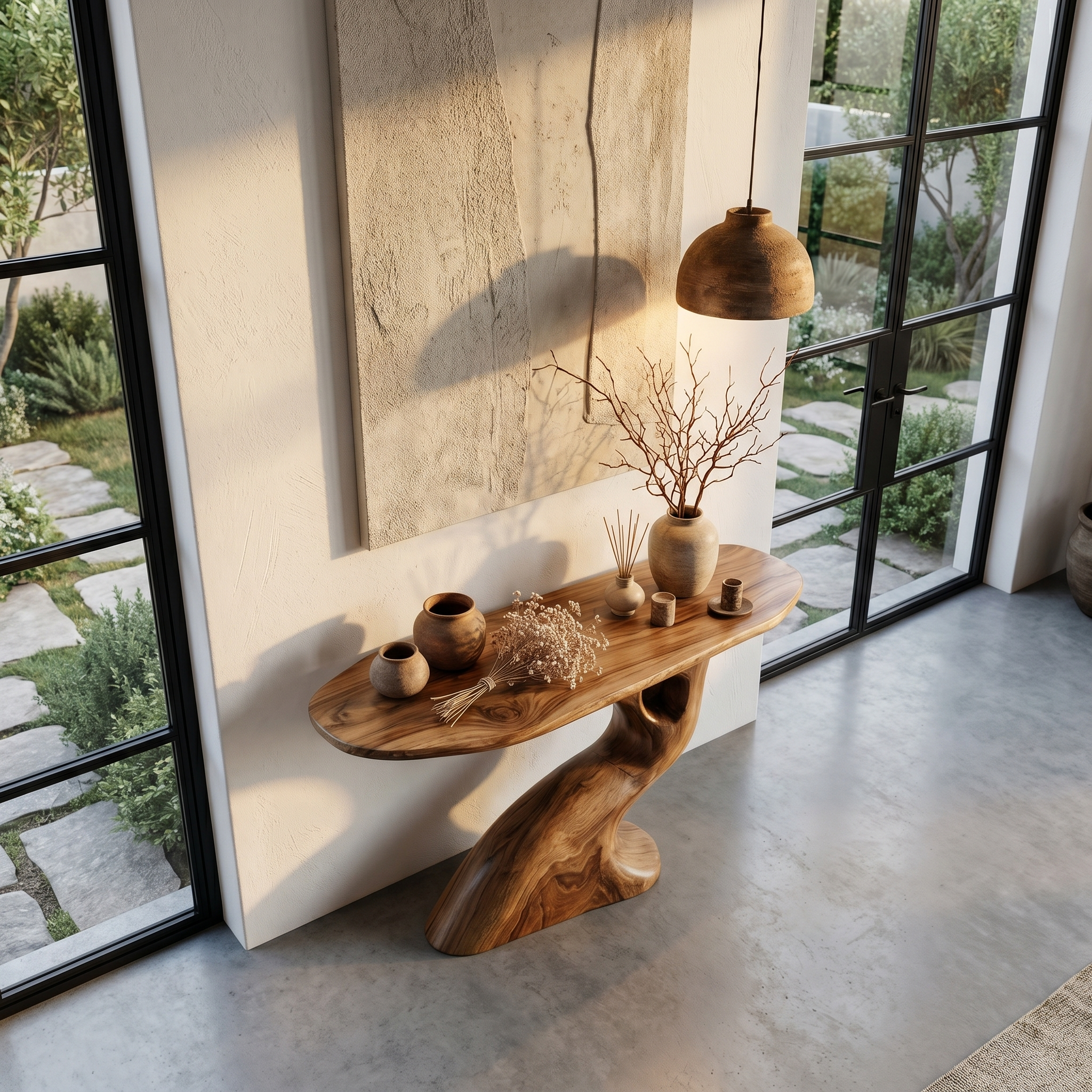 Tree Inspired Console Table With Sculptural Wood Structure For Hallway