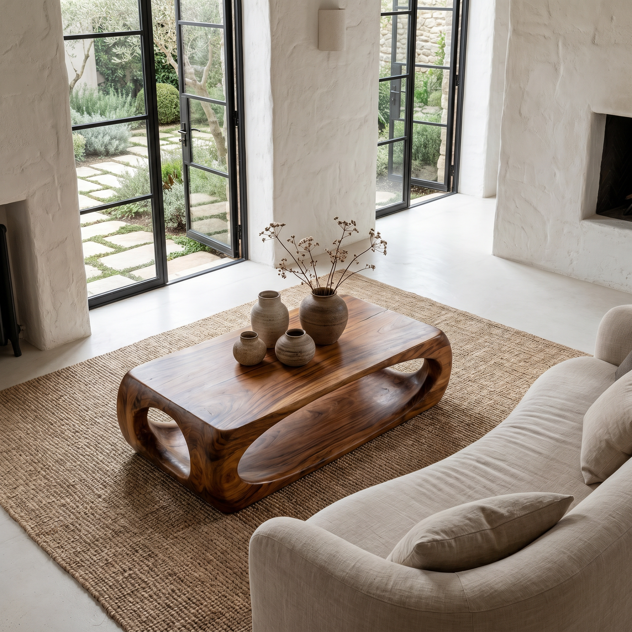 Nature Inspired Coffee Table With Flowing Open Form Base For Living Room