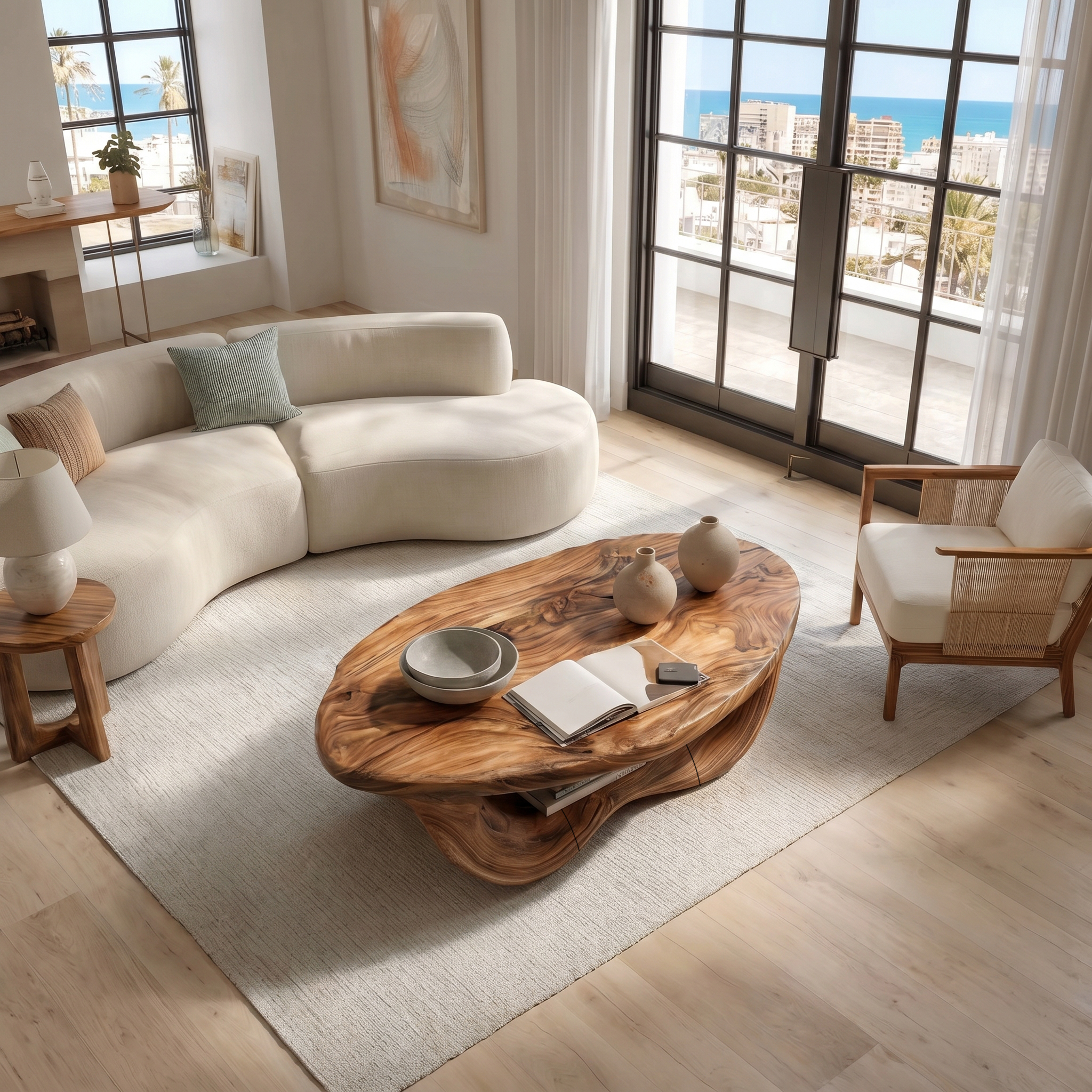 Modern Organic Coffee Table With Handcrafted Curved Wood Design For Living Room