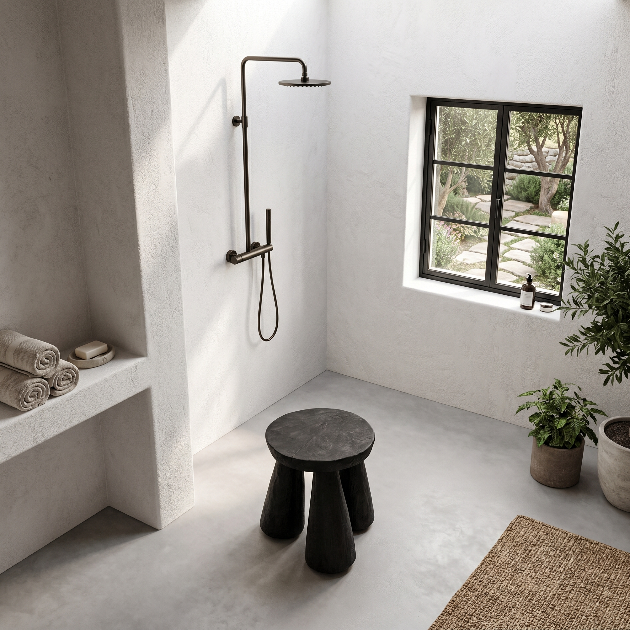 Rustic Bathroom Stool With Handcrafted Solid Wood Design For Bathroom