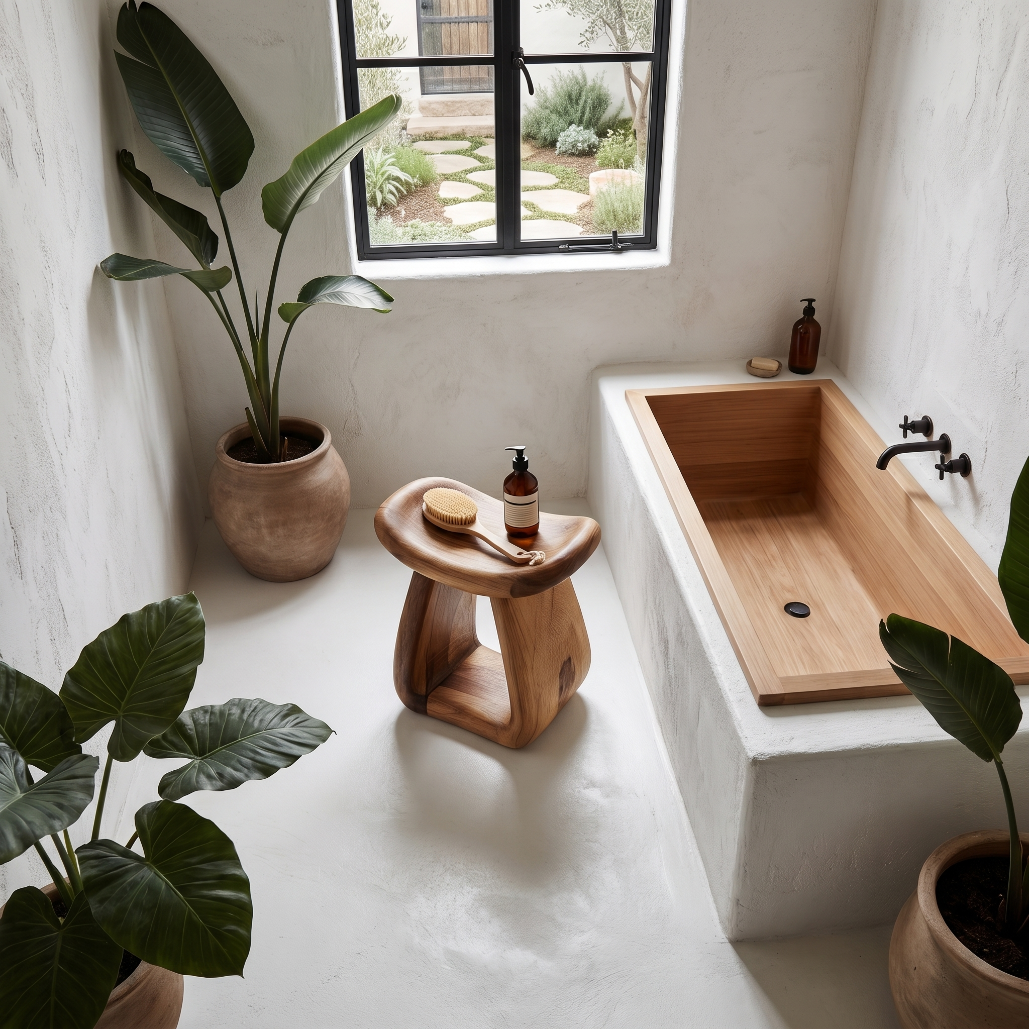 Organic Bath Stool With Handcrafted Pedestal Design For Bathroom