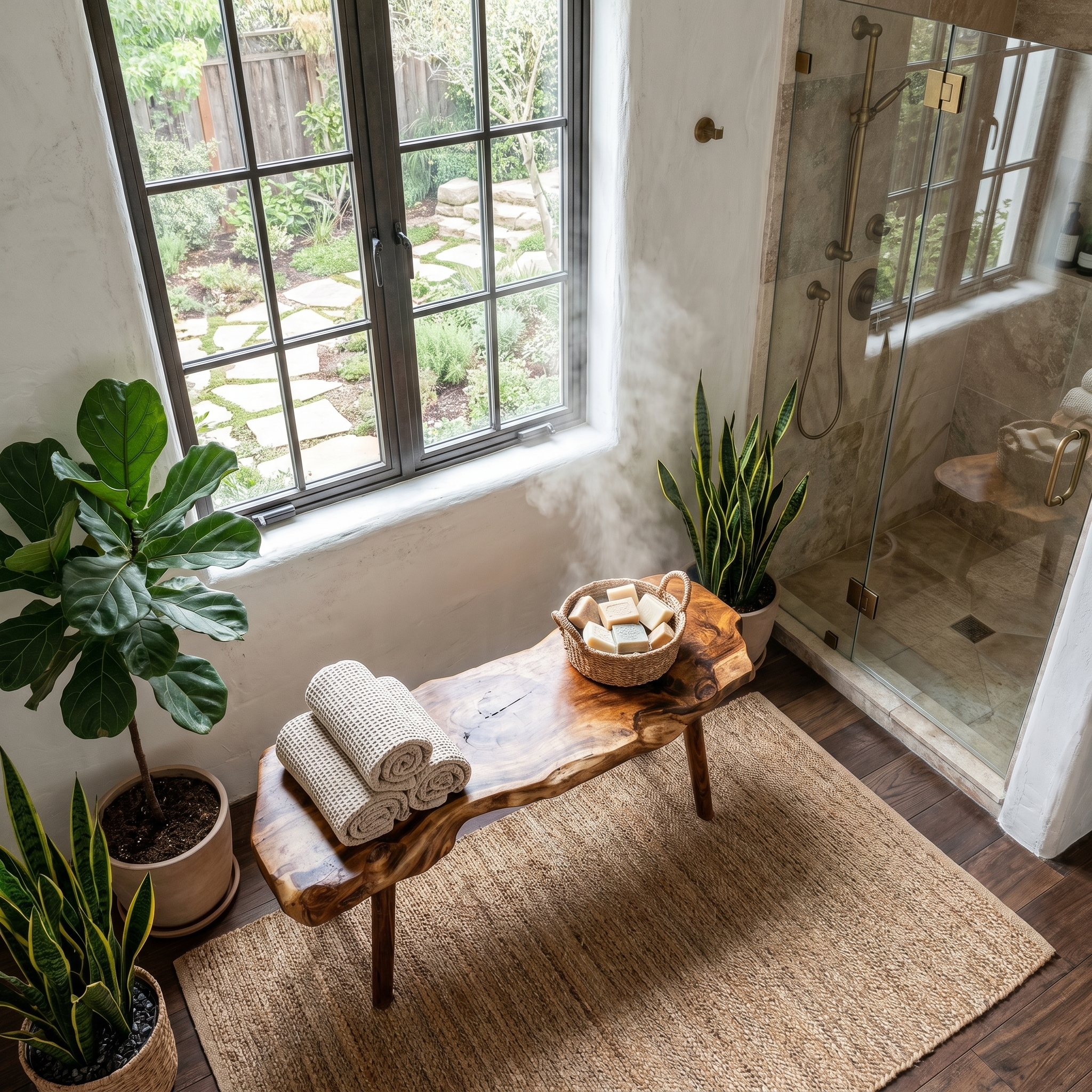 Rustic Shower Bench With Solid Wood Construction For Bathroom