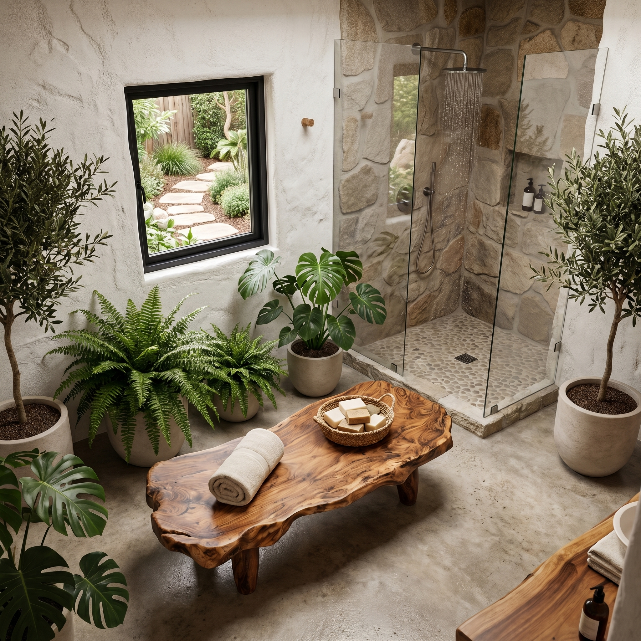 Organic Live Edge Shower Bench For Bathroom