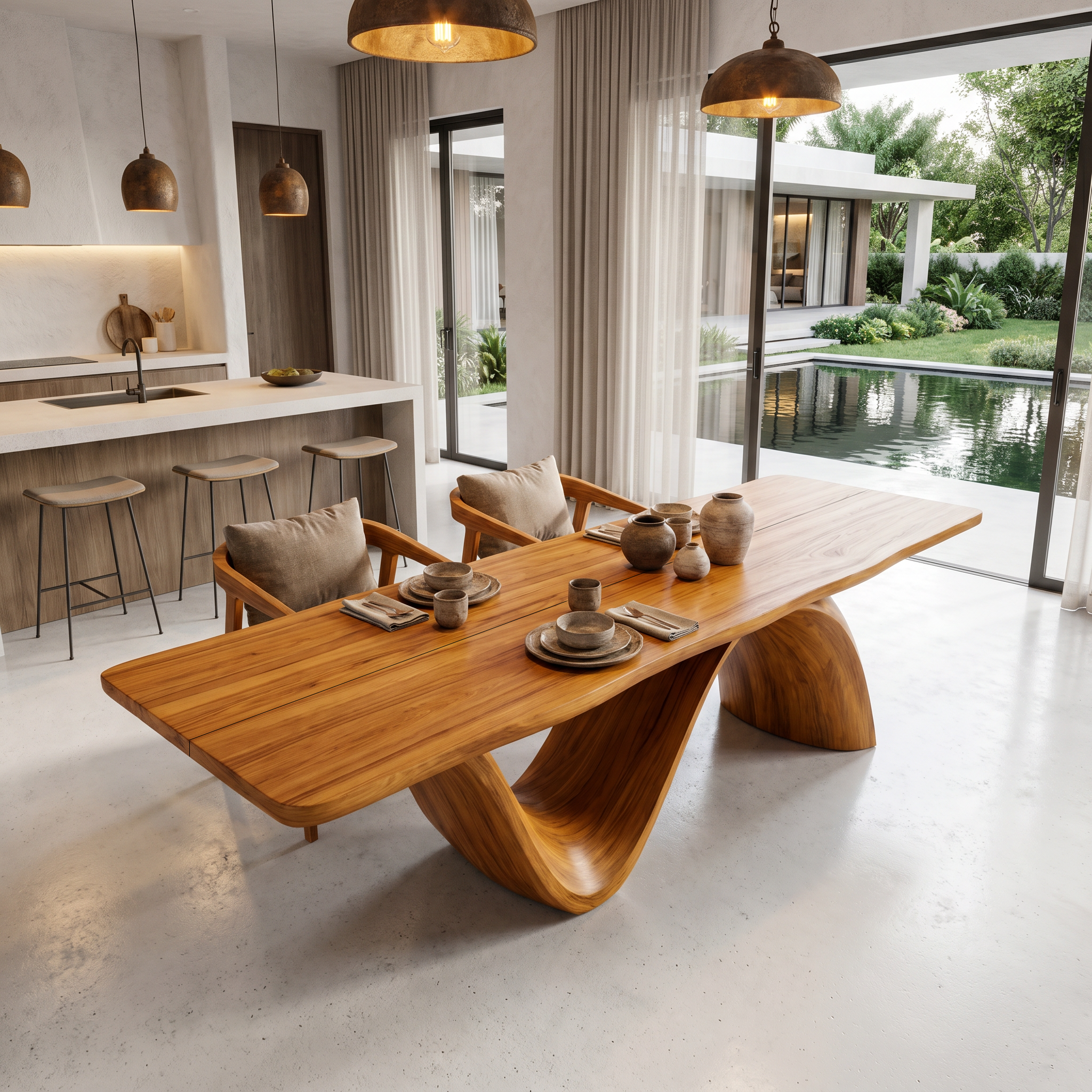 Modern Architectural Dining Table With Wing Pedestal Base For Dining Room