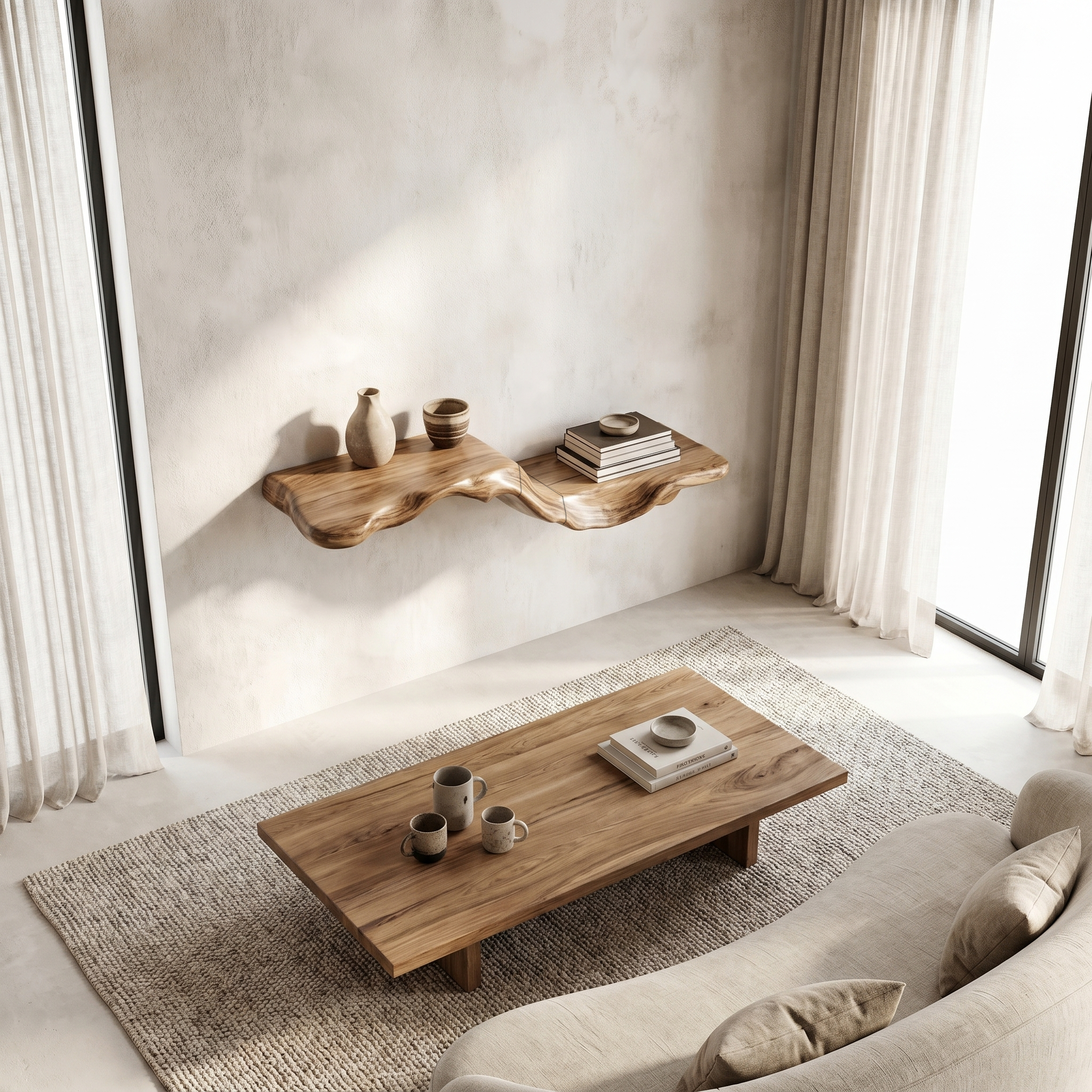 Organic Floating Shelf With Flowing Tree Branch Design For Living Room And Bedroom