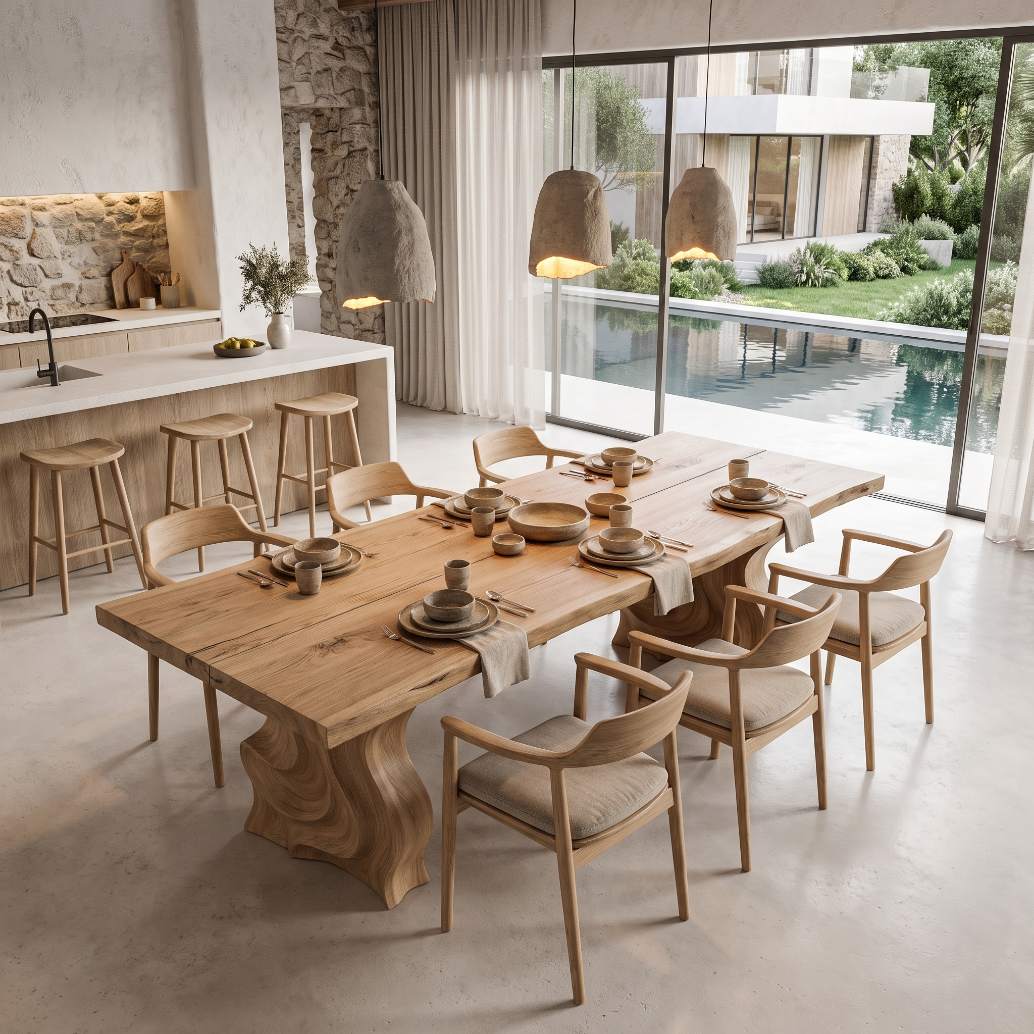Modern Dining Table With Flowing Loop Design For Dining Room And Kitchen