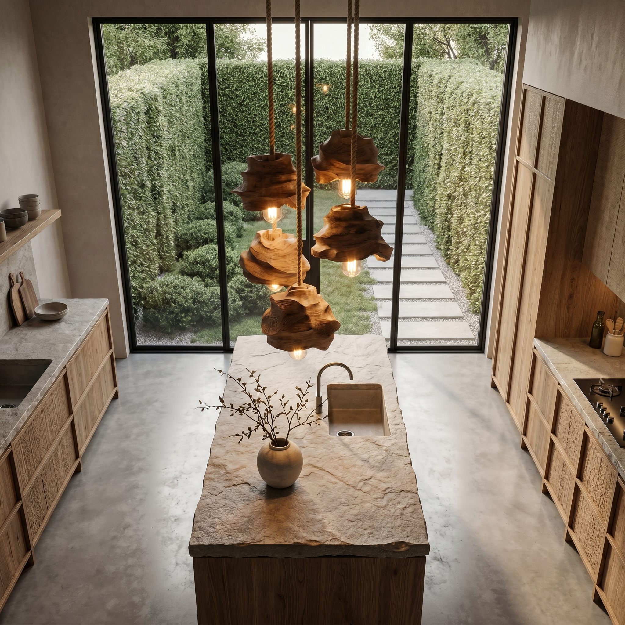 Organic Wooden Pendant Lamp With Sculptural Design For Dining Room And Living Room