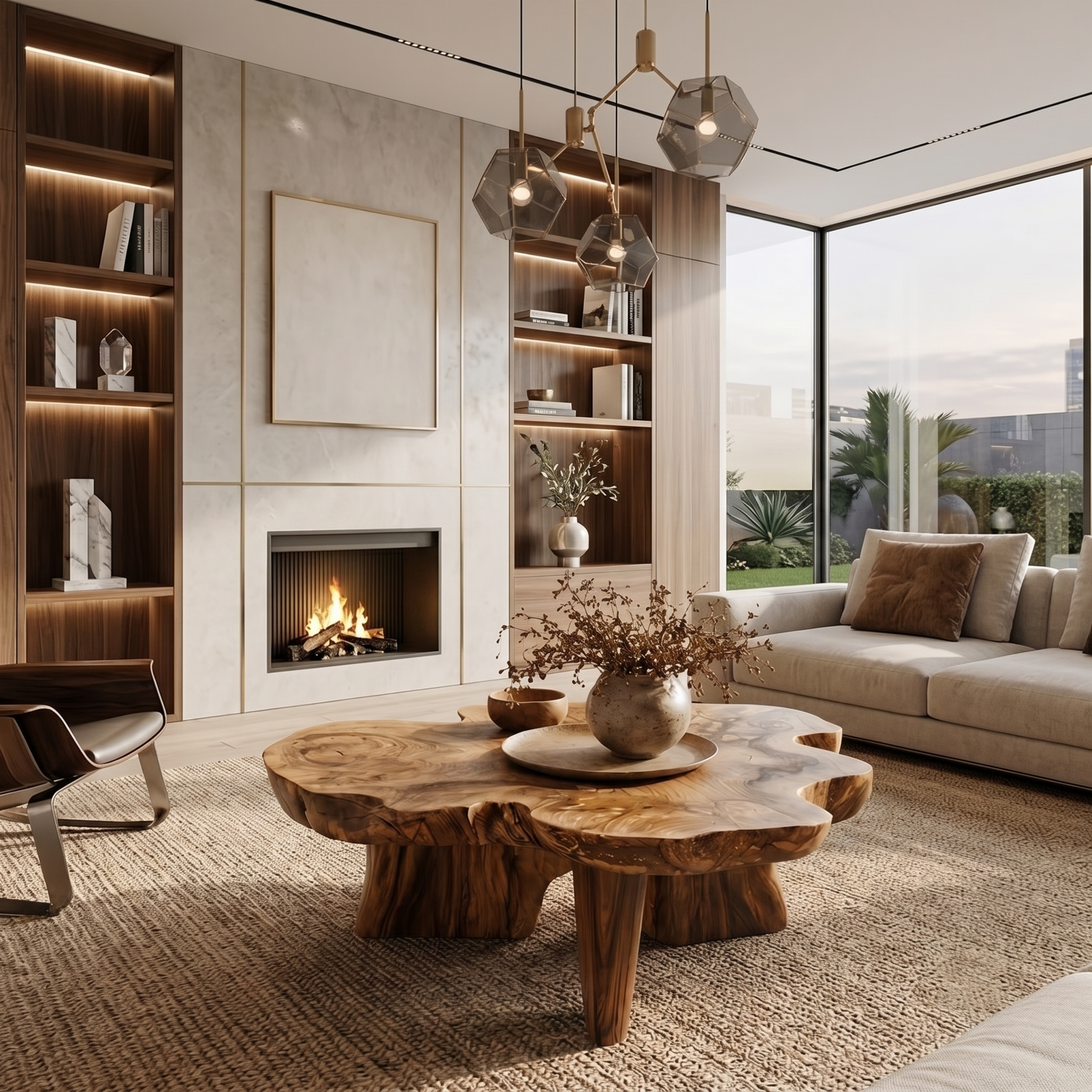 Organic Coffee Table Sculptural Wood Base For Living Room