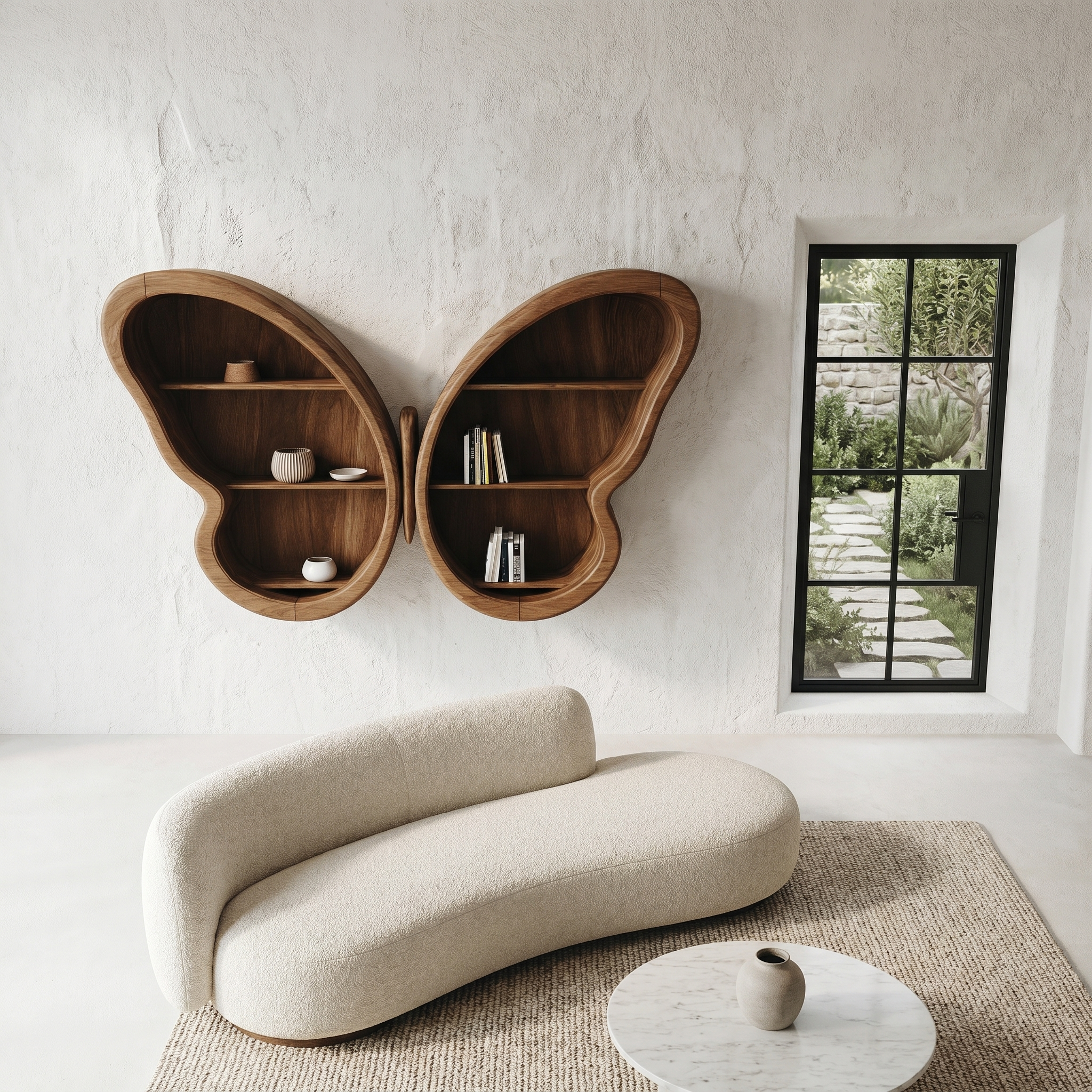 Modern Butterfly Wall Shelf With Sculptural Wooden Display Storage For Living Room