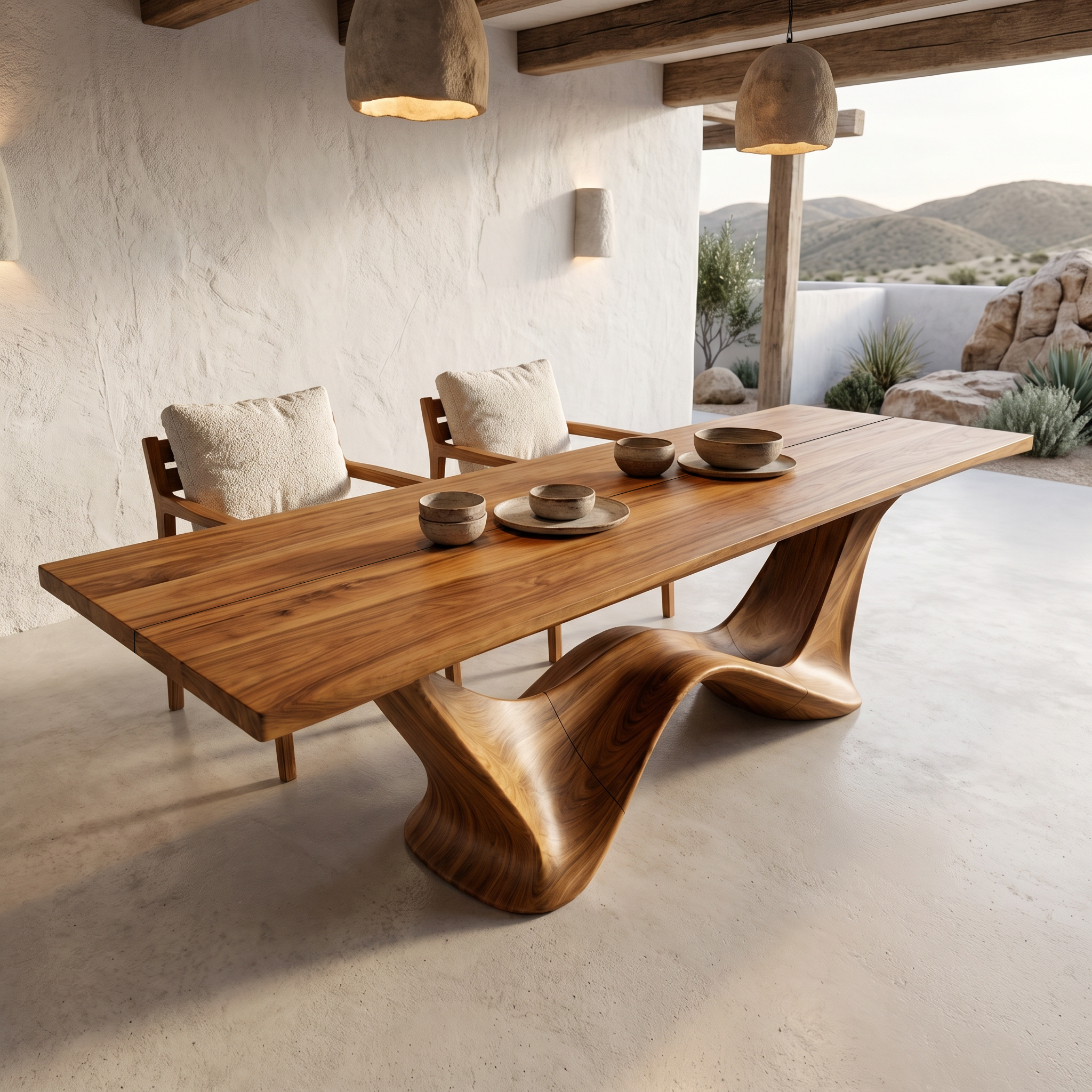 Contemporary Dining Table With Architectural Wave Design For Dining Room And Breakfast Nook