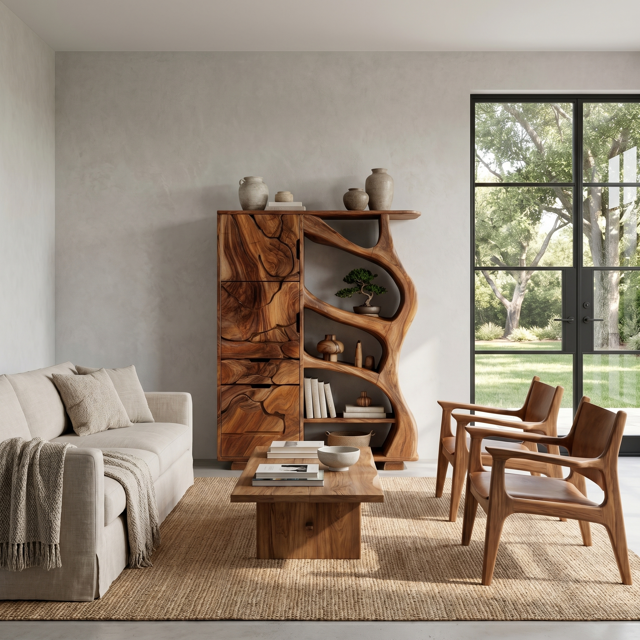 Nature Inspired Entryway Cabinet Organic Storage Design
