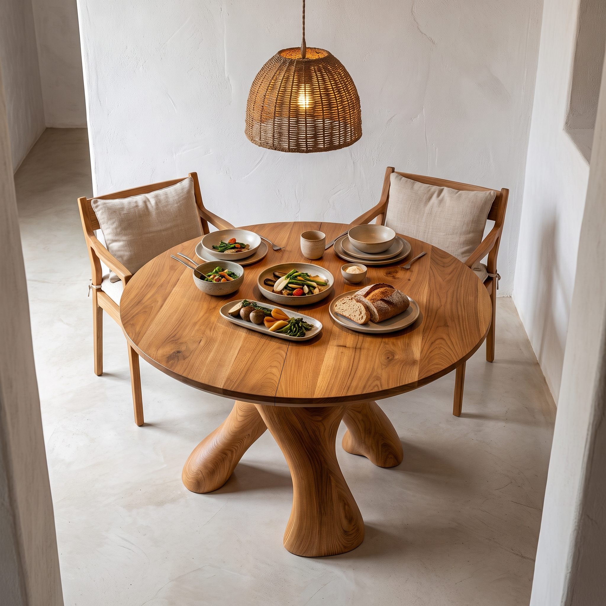 Organic Round Dining Table With Sculptural Infinity Design For Dining Room And Kitchen