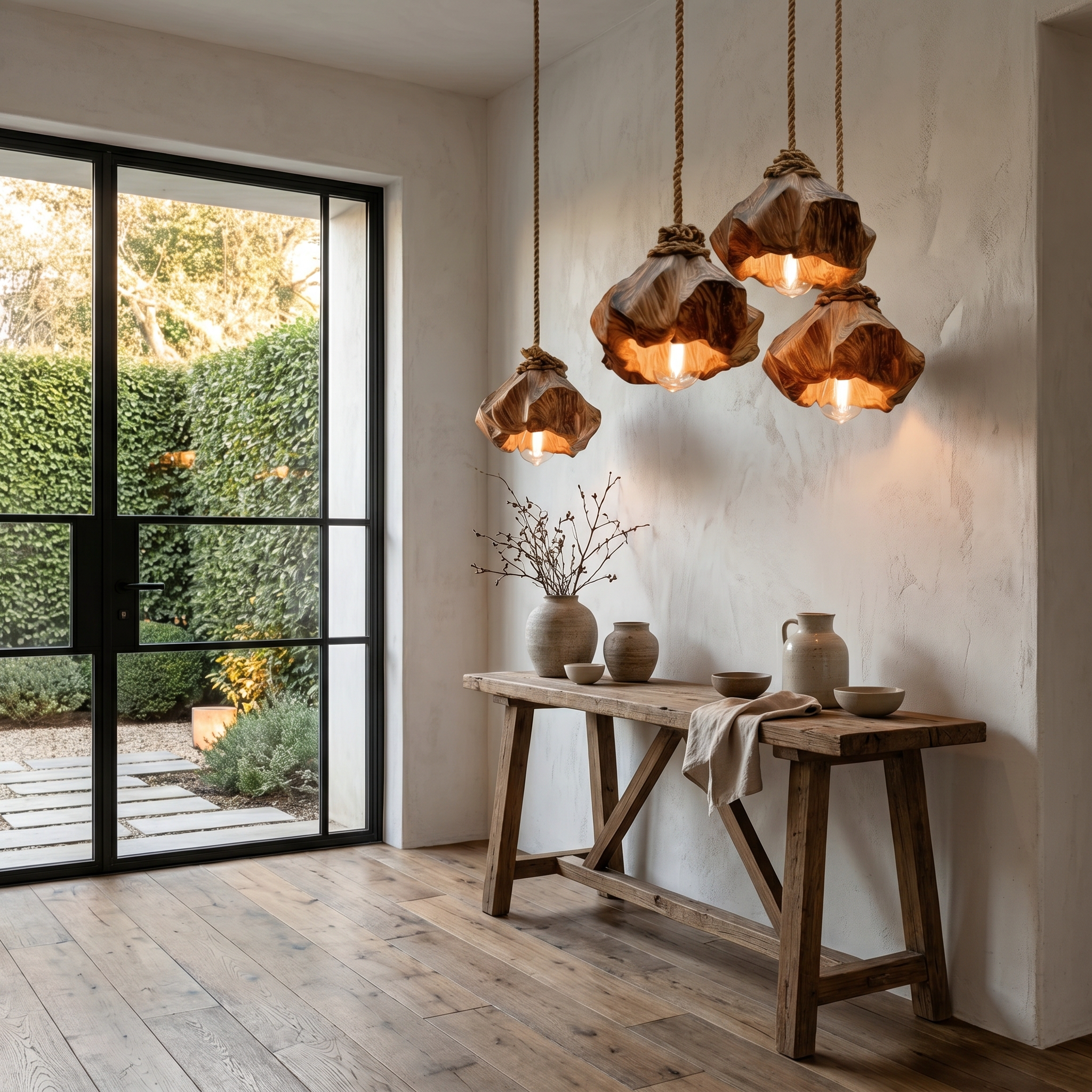 Handmade Wooden Pendant Lamp With Unique Sculptural Shape For Living Room