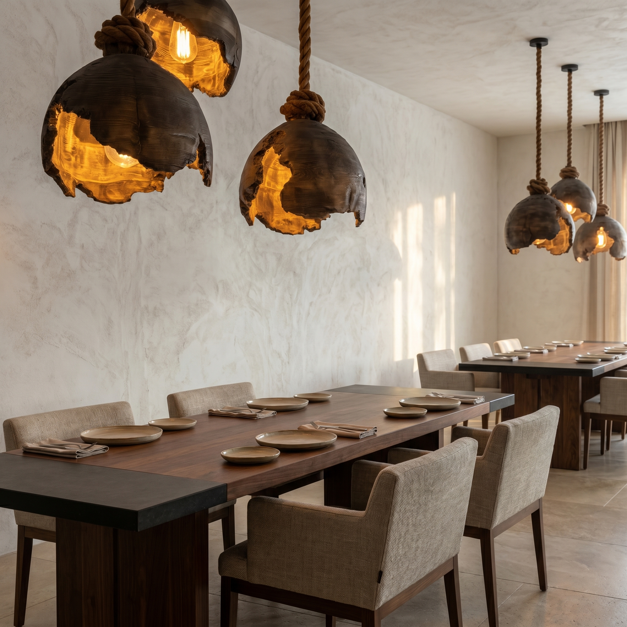 Minimalist Pendant Lamp With Sculptural Wood Design For Living Room