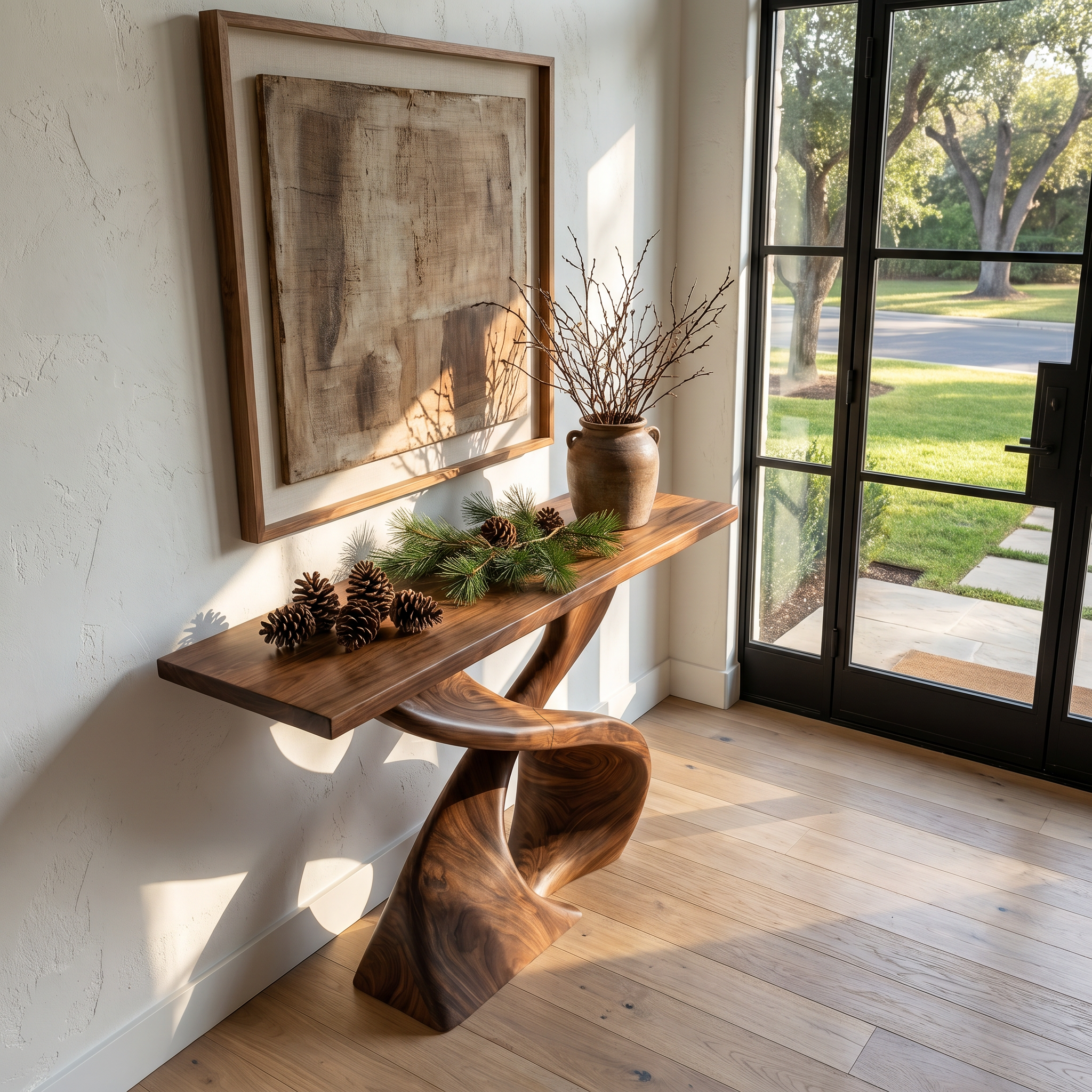 Sculptural Console Table With Twisted Tree Inspired Design For Hallway