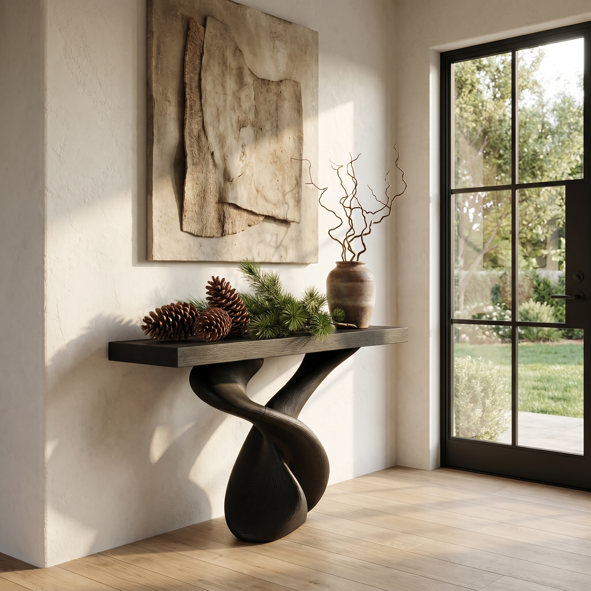 Organic Sculptural Console Table With Artistic Curved Base For Entryway
