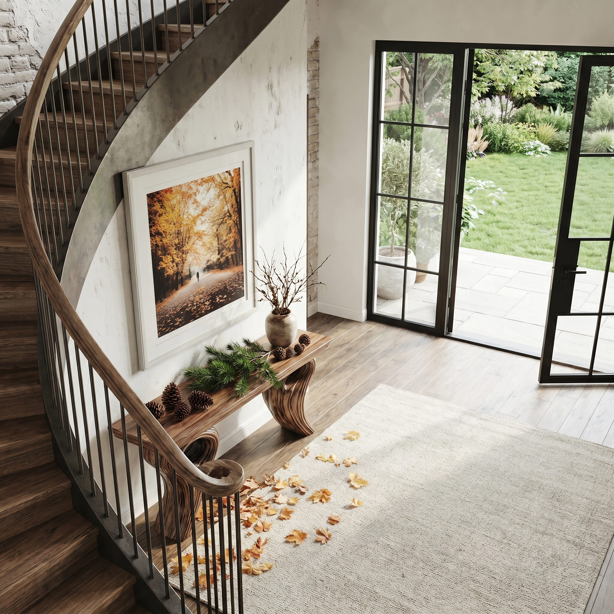 Rustic Organic Storage Console Table With Tree Inspired Base For Hallway And Living Room