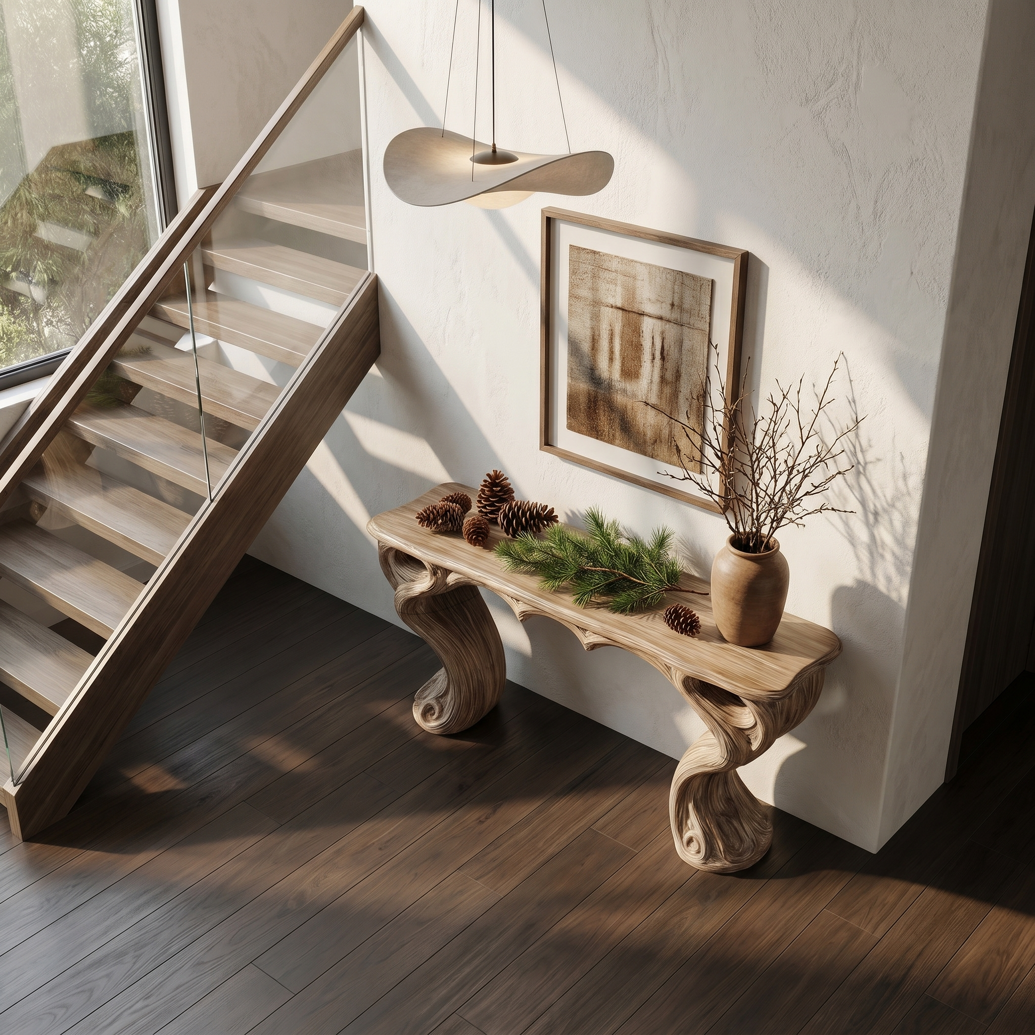 Organic Console Table With Hidden Drawers For Entryway Living Room And Hallway