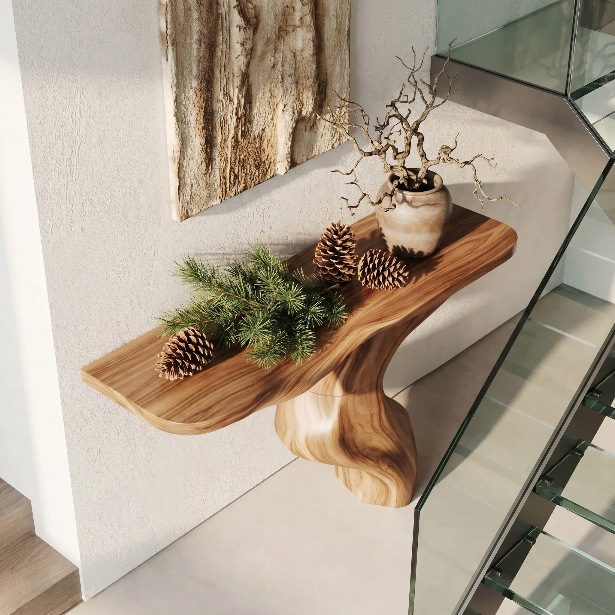 Modern Console Table With Statement Sculptural Base For Living Room
