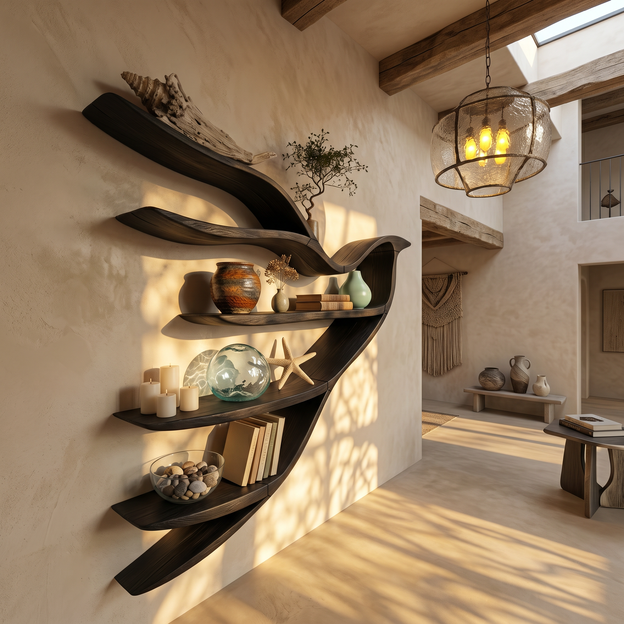 Sculptural Bookcase With Organic Open Shelving For Living Room Decor