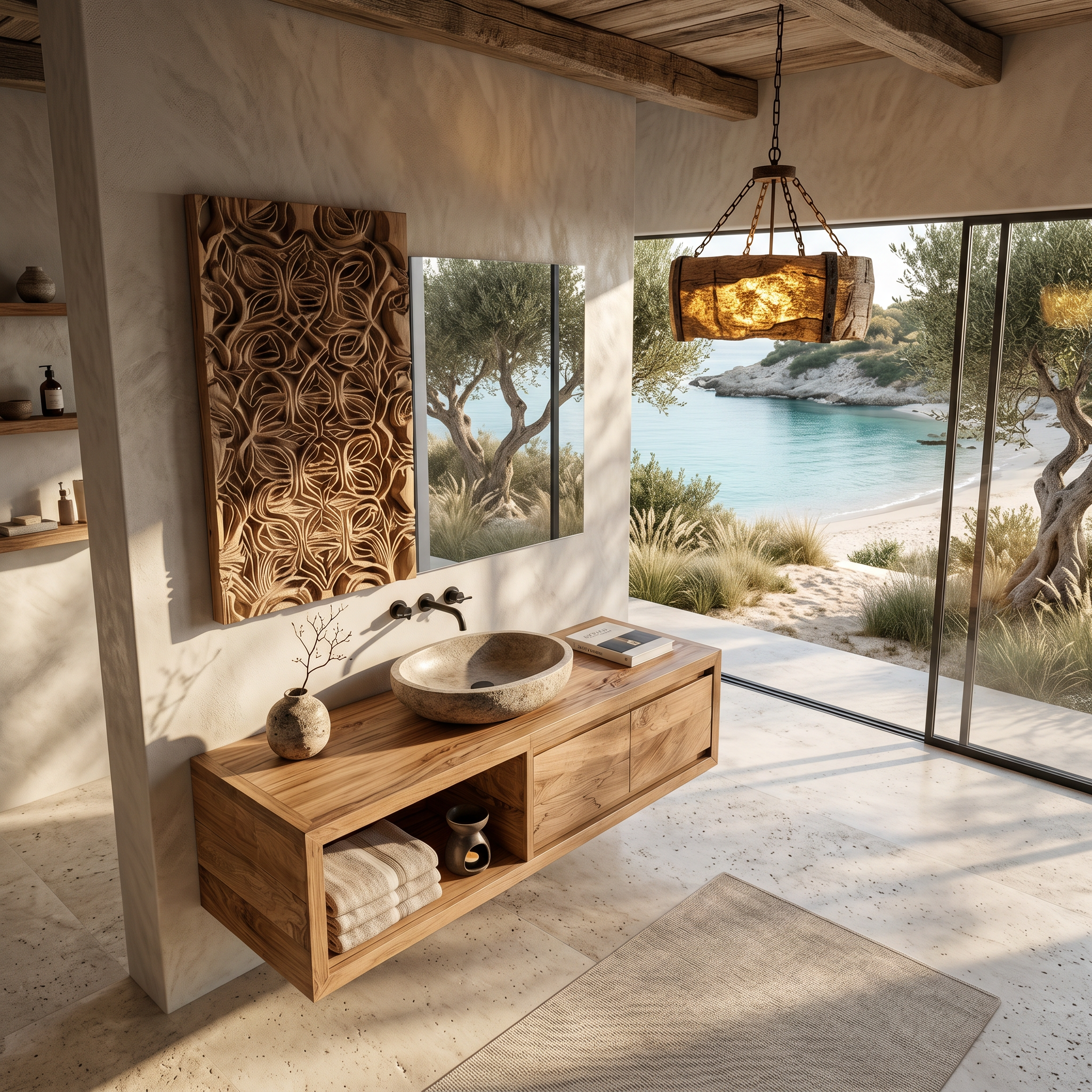 Organic Modern Floating Bathroom Vanity With Open Storage