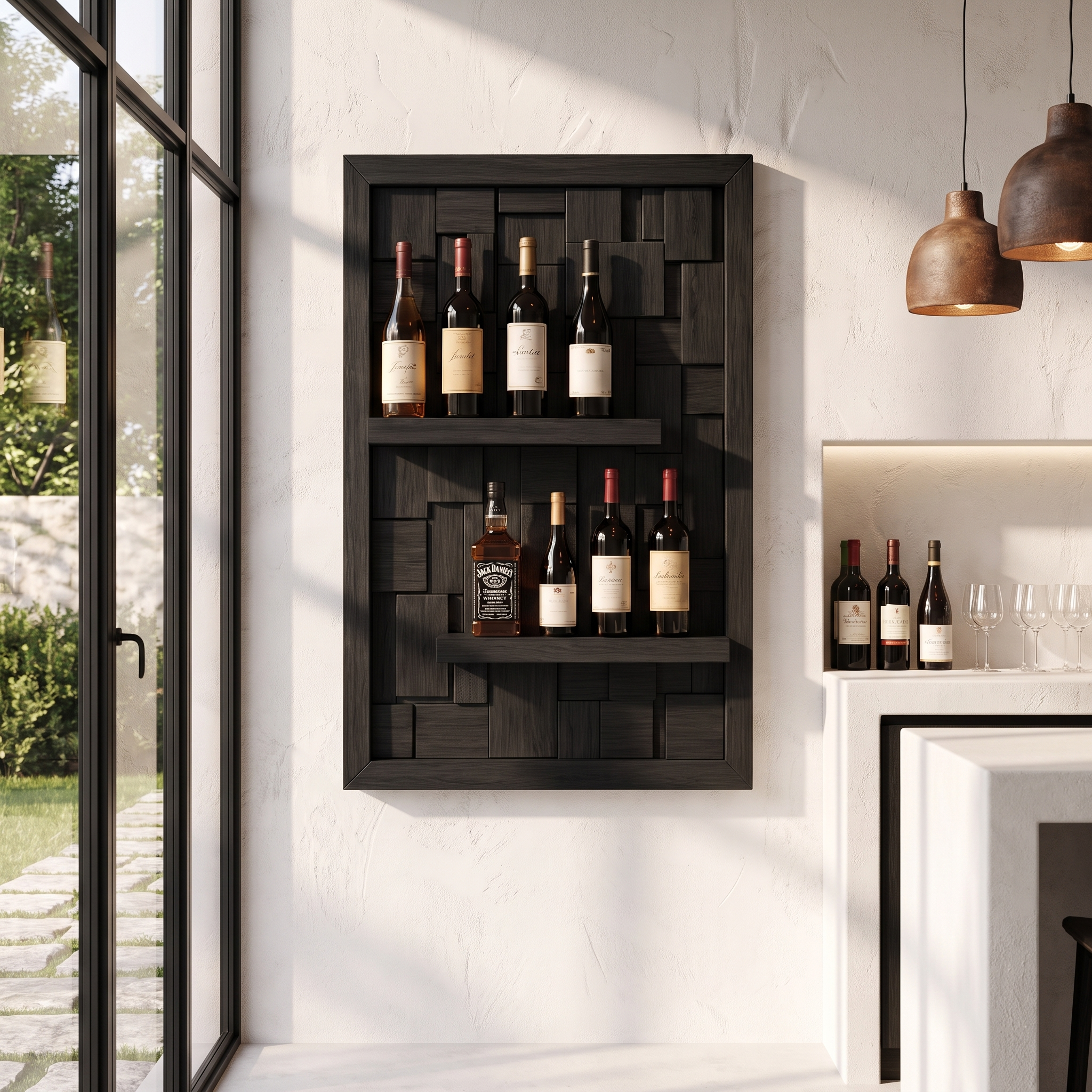 Wall Mounted Wine Holder With Open Bottle Display For Home Bar