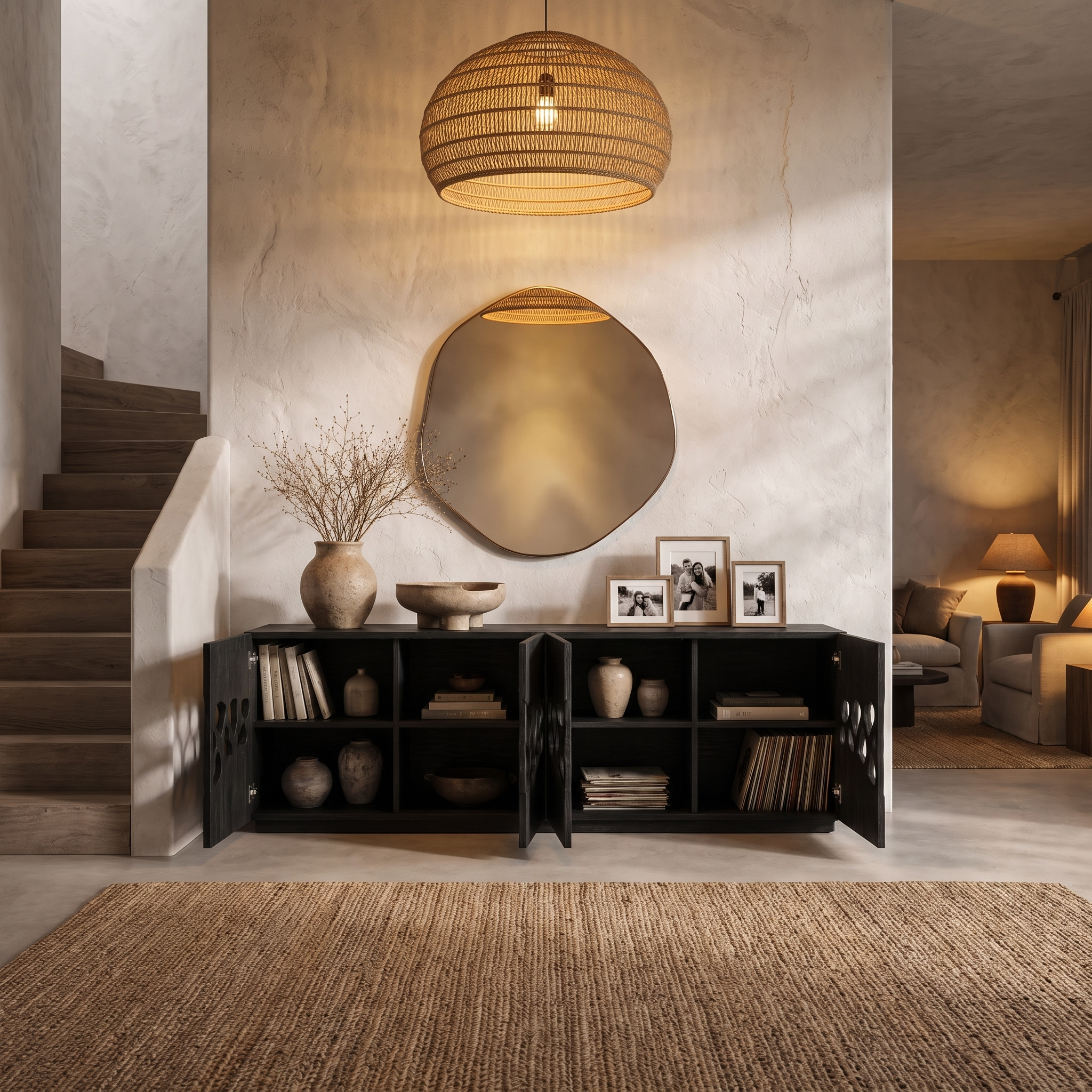 Contemporary Sideboard With Organic Cutout Design For Dining Room And Living Room