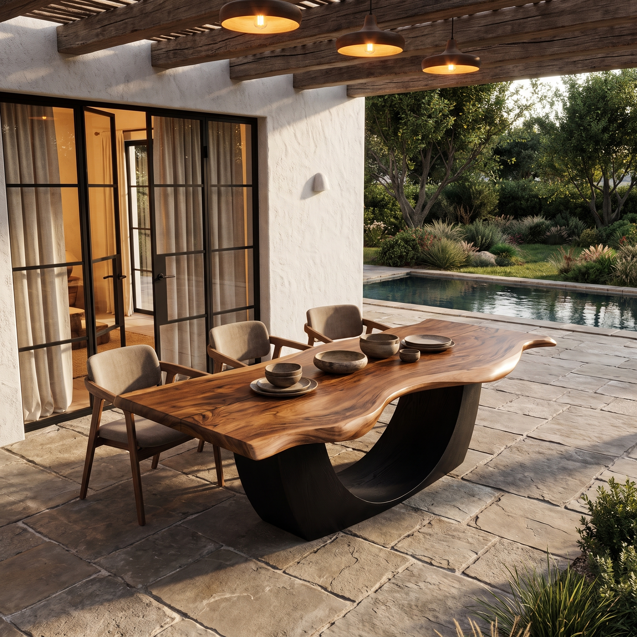 Modern Sculptural Dining Table Live Edge Wood Table For Dining Room