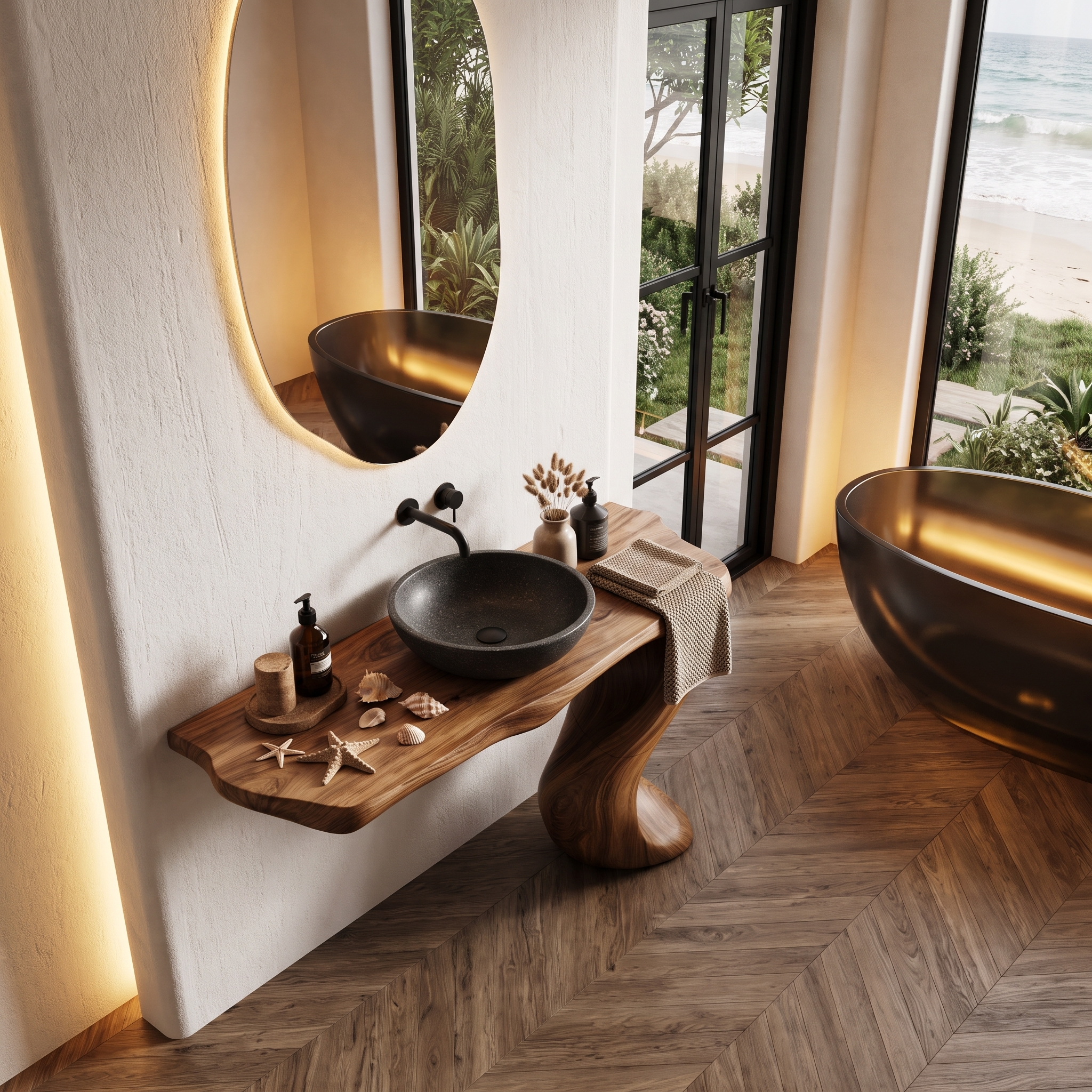 Organic Modern Bathroom Vanity With Tree Root Inspired Design For Powder Room