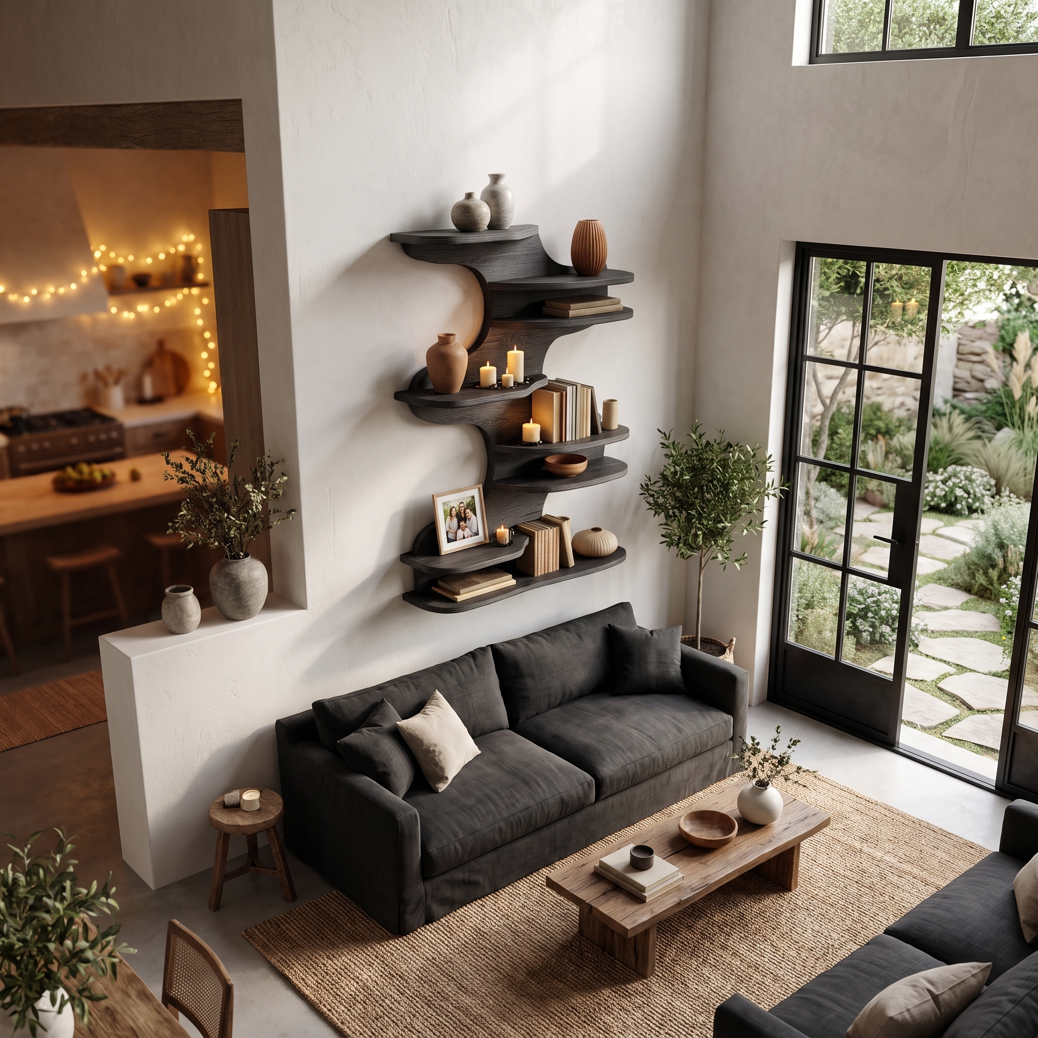 Modern Floating Shelf With Nature Inspired Tree Branch Form For Living Room