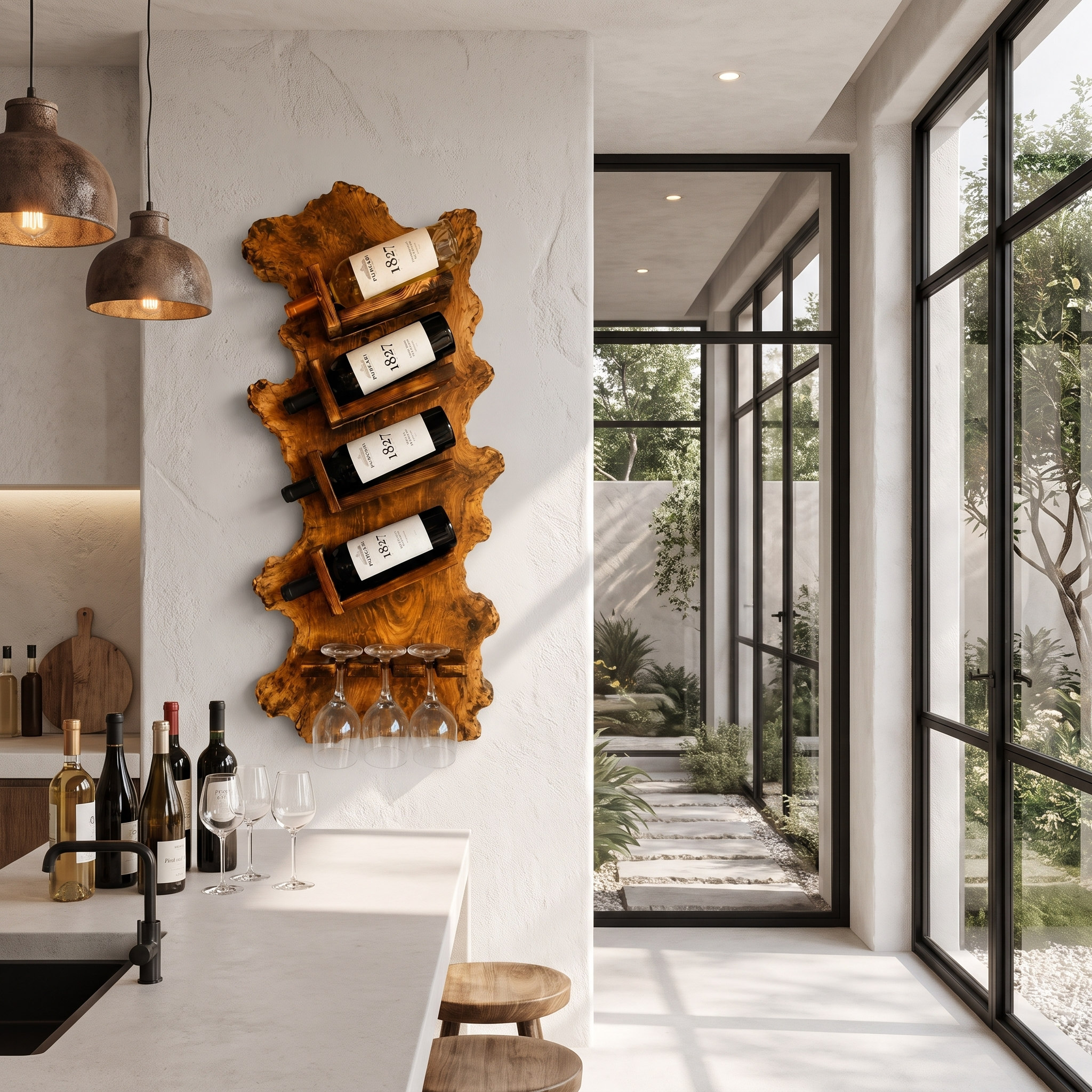 Minimalist Wall Mounted Wine Holder With Open Bottle Storage For Home Bar
