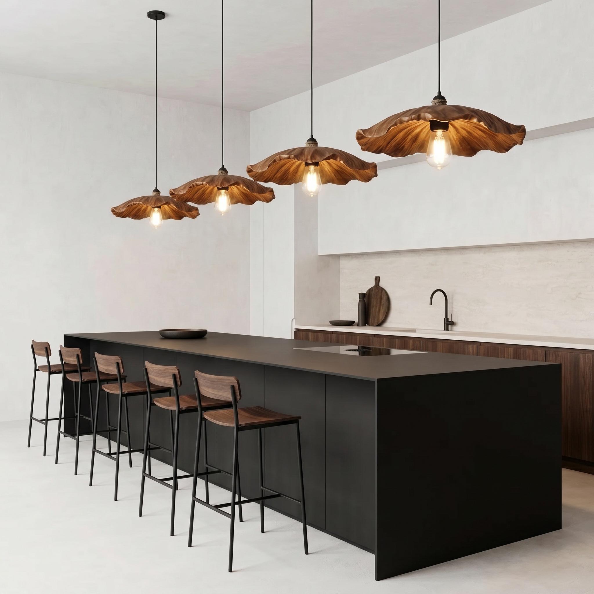 Bohemian Pendant Lamp With Wooden Leaf Shape Design For Living Room