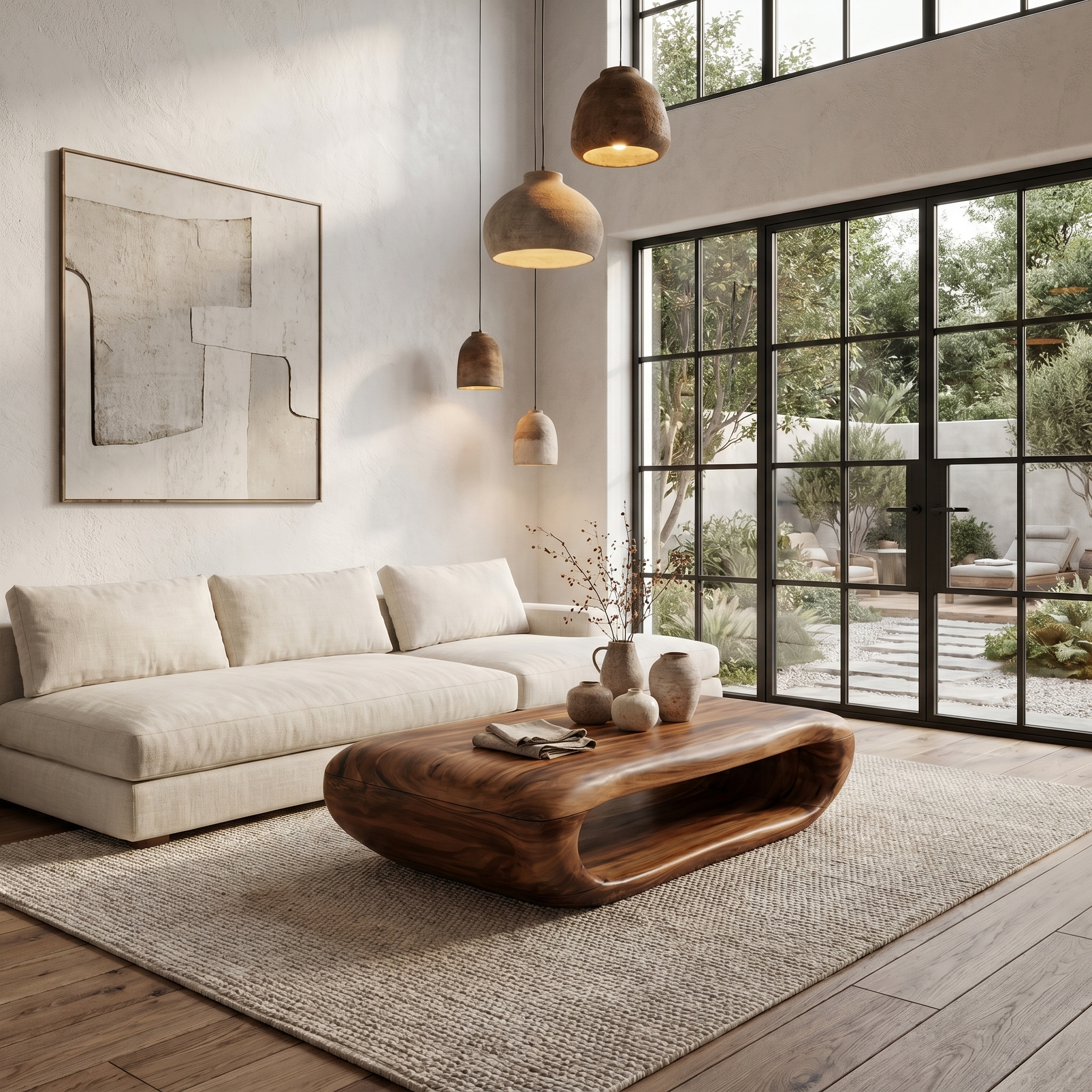 Organic Coffee Table With Open Storage For Living Room