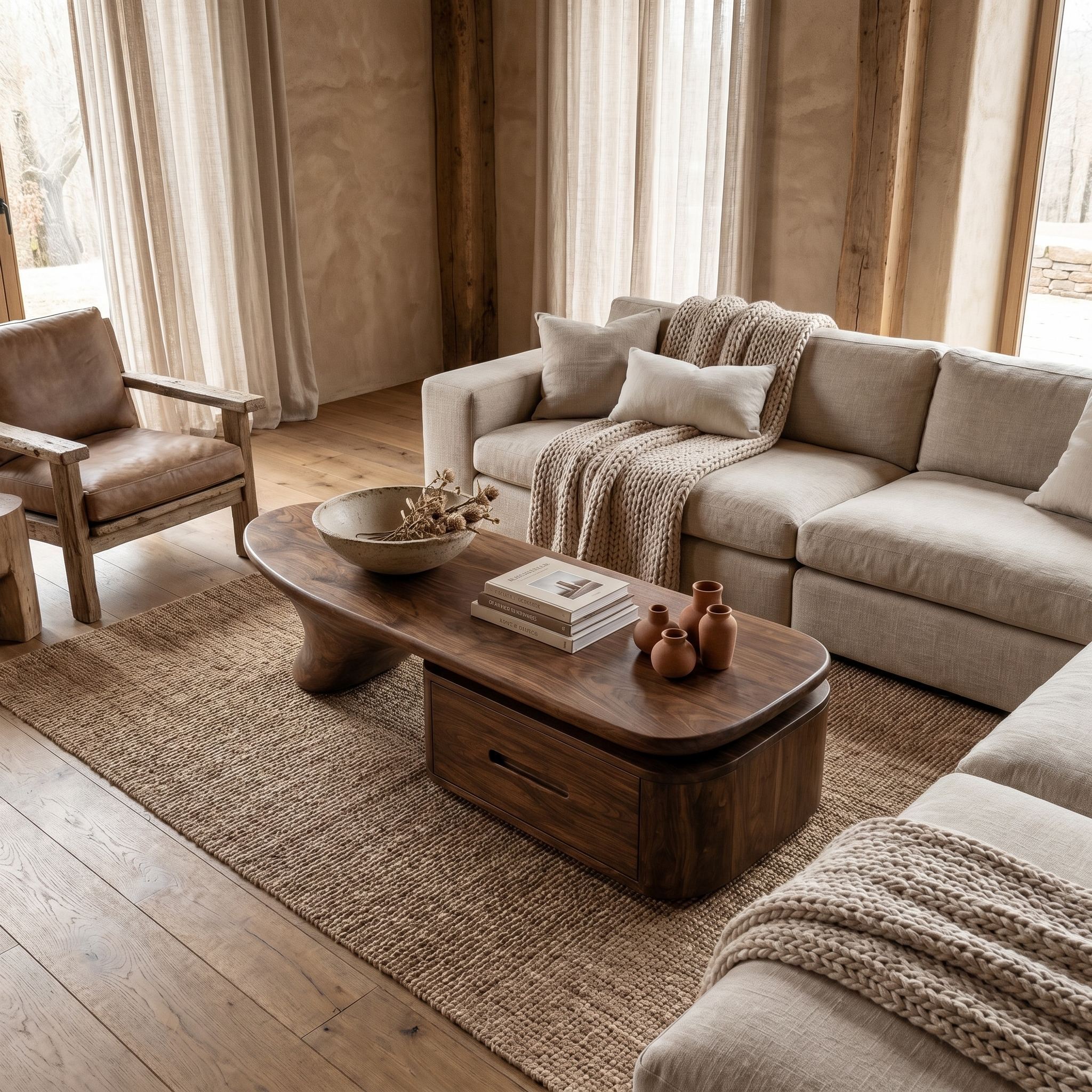 Modern Coffee Table With Built In Drawer Storage For Living Room