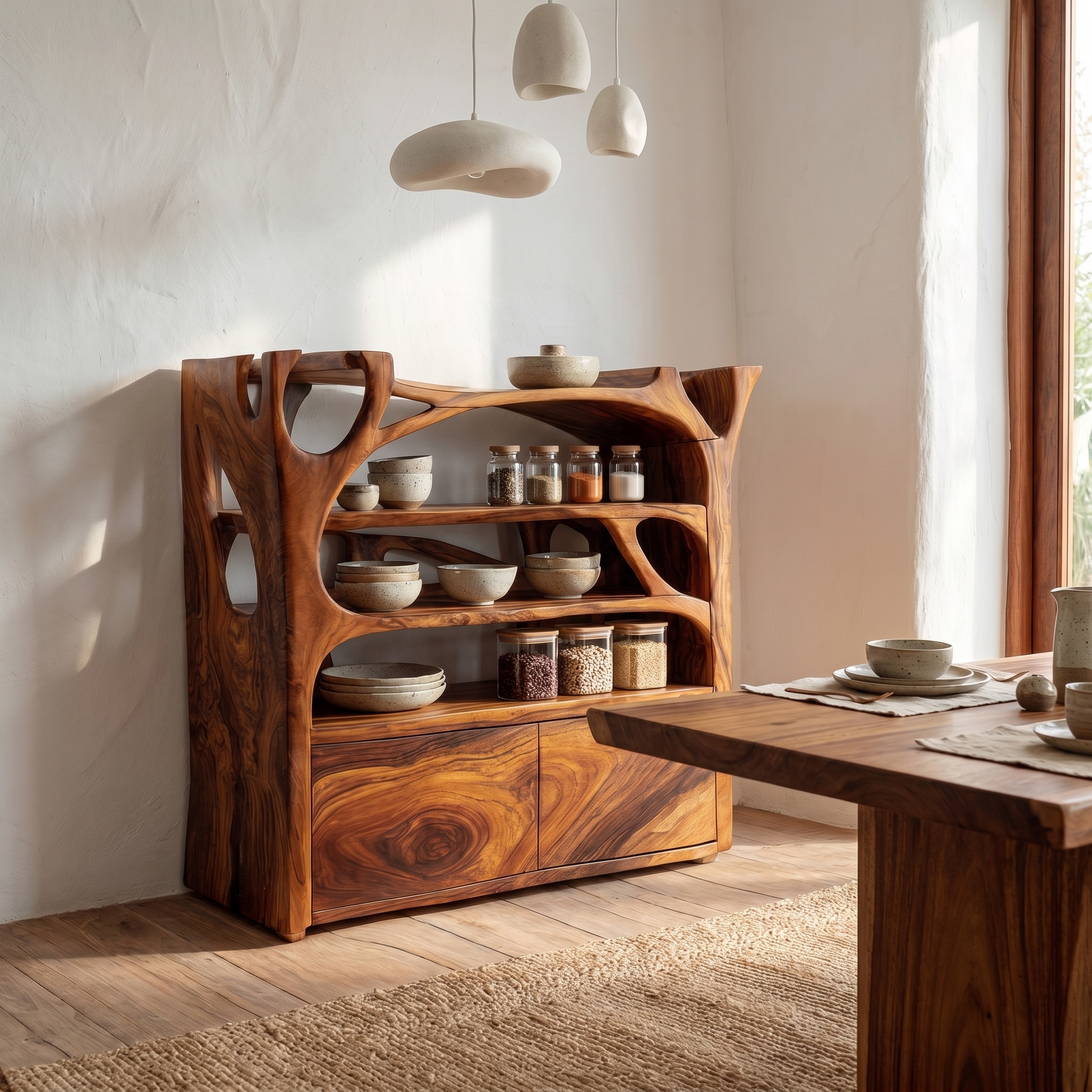 Handcrafted Shoe Cabinet Sculptural Wood Design For Entryway