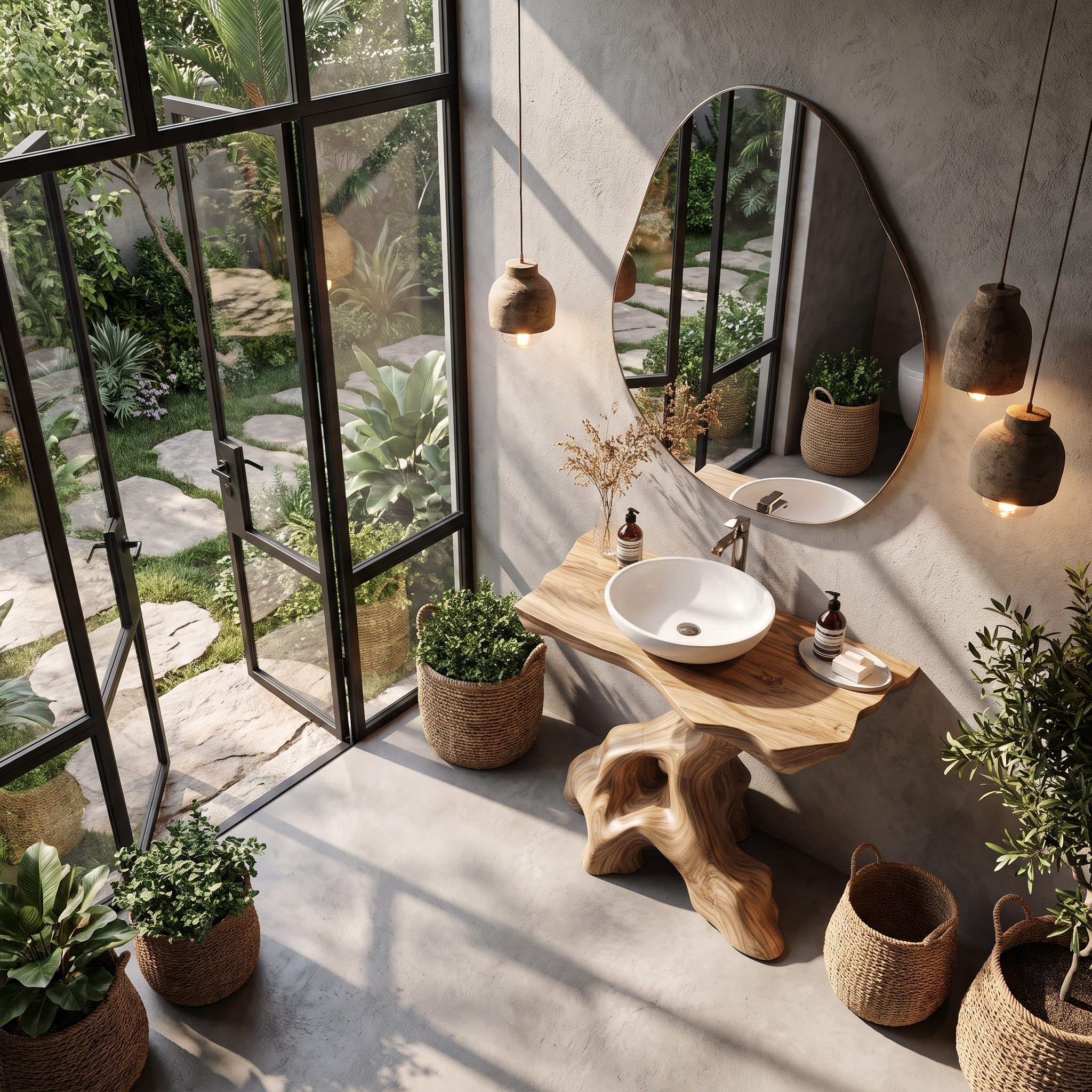 Statement Bathroom Vanity With Nature Inspired Tree Design For Powder Room
