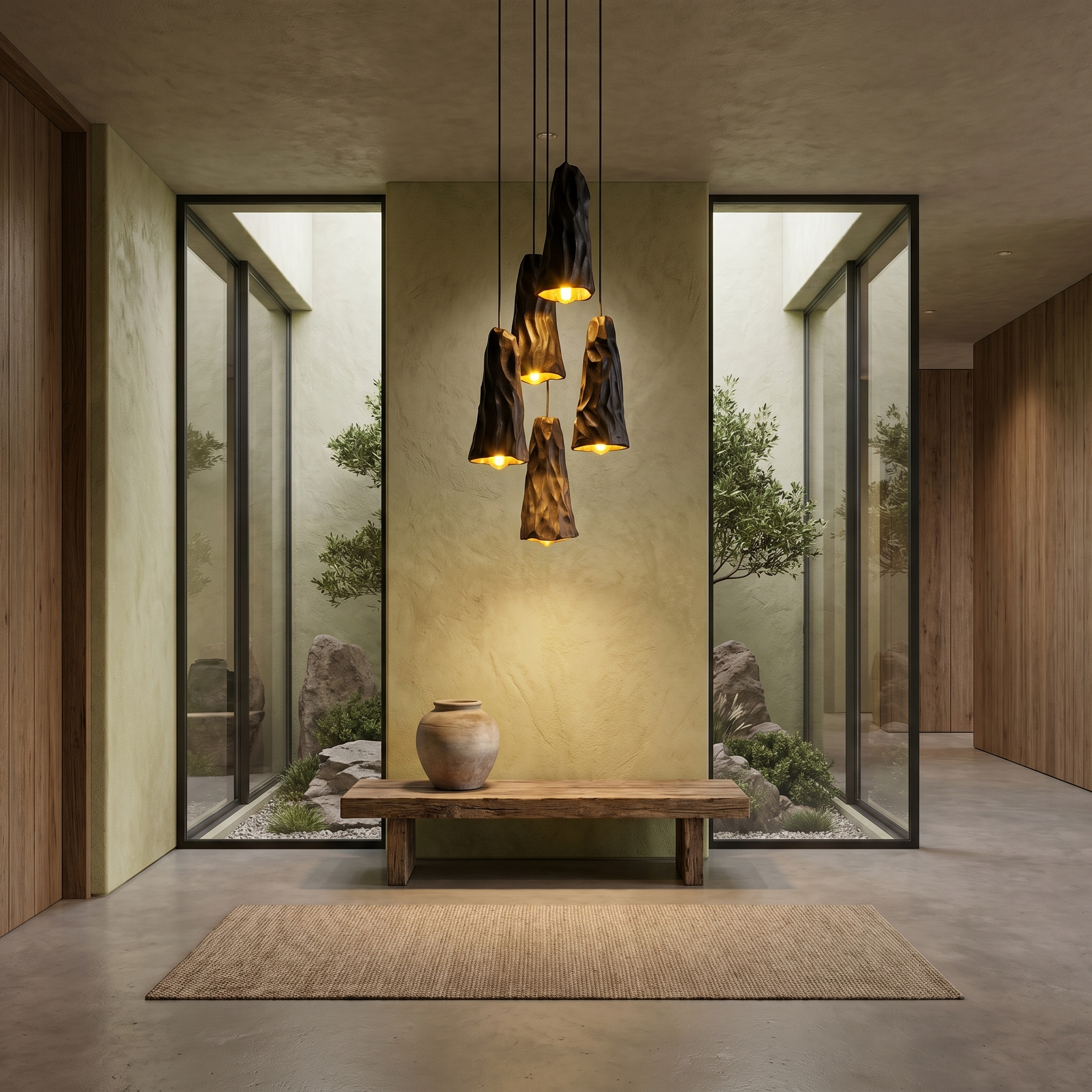 Rustic Wood Pendant Light With Sculptural Charred Log Design For Dining Room And Kitchen