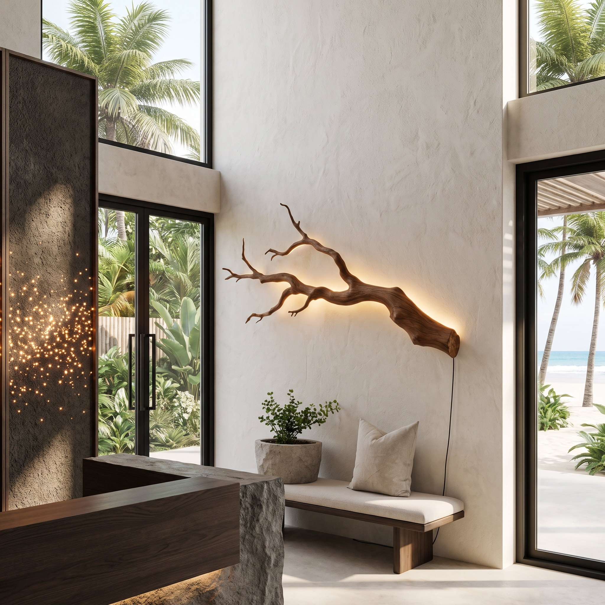 Organic Wall Lamp With Sculptural Tree Branch Design For Living Room