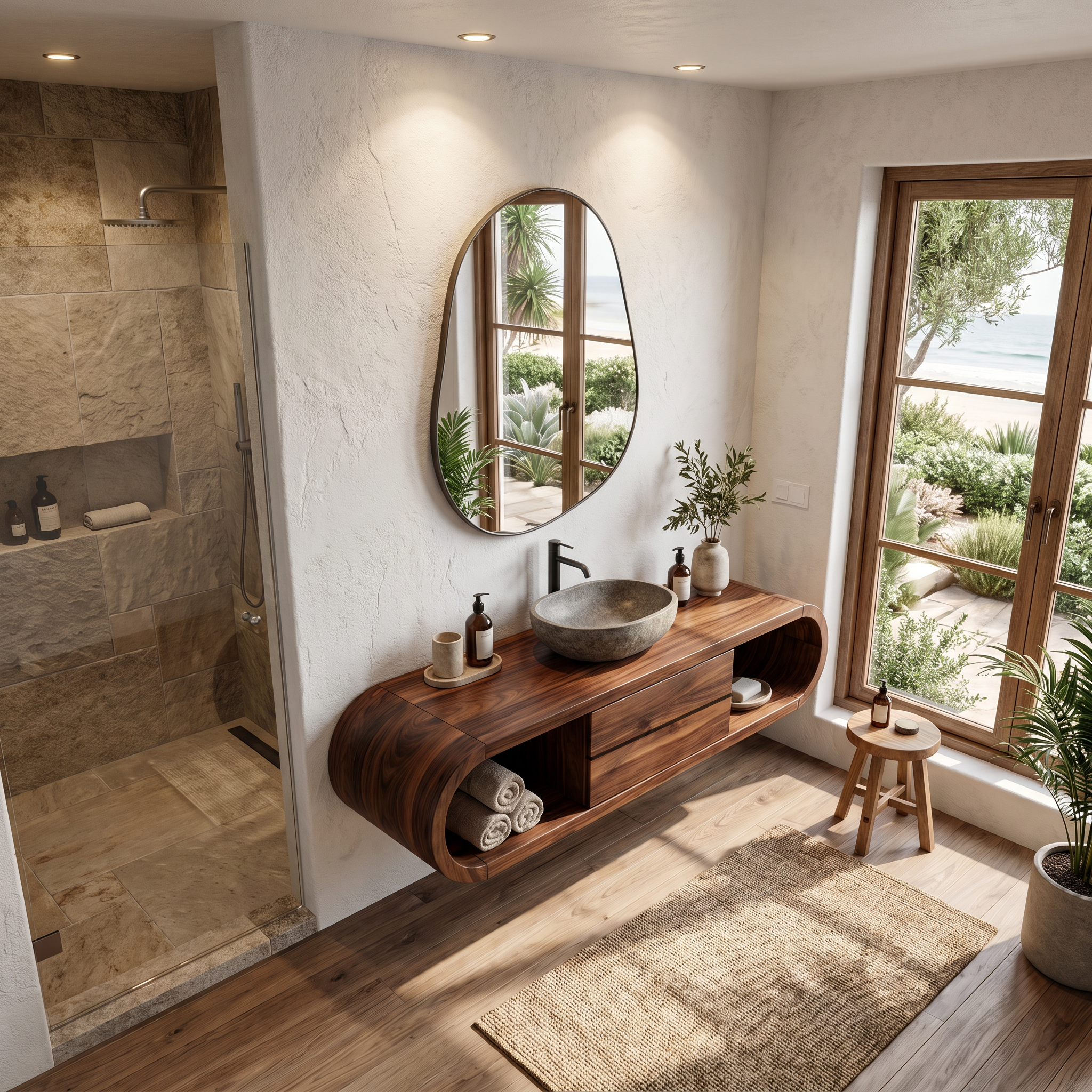 Nature Inspired Wall Mounted Bathroom Vanity With Live Edge Wood Design For Bathroom