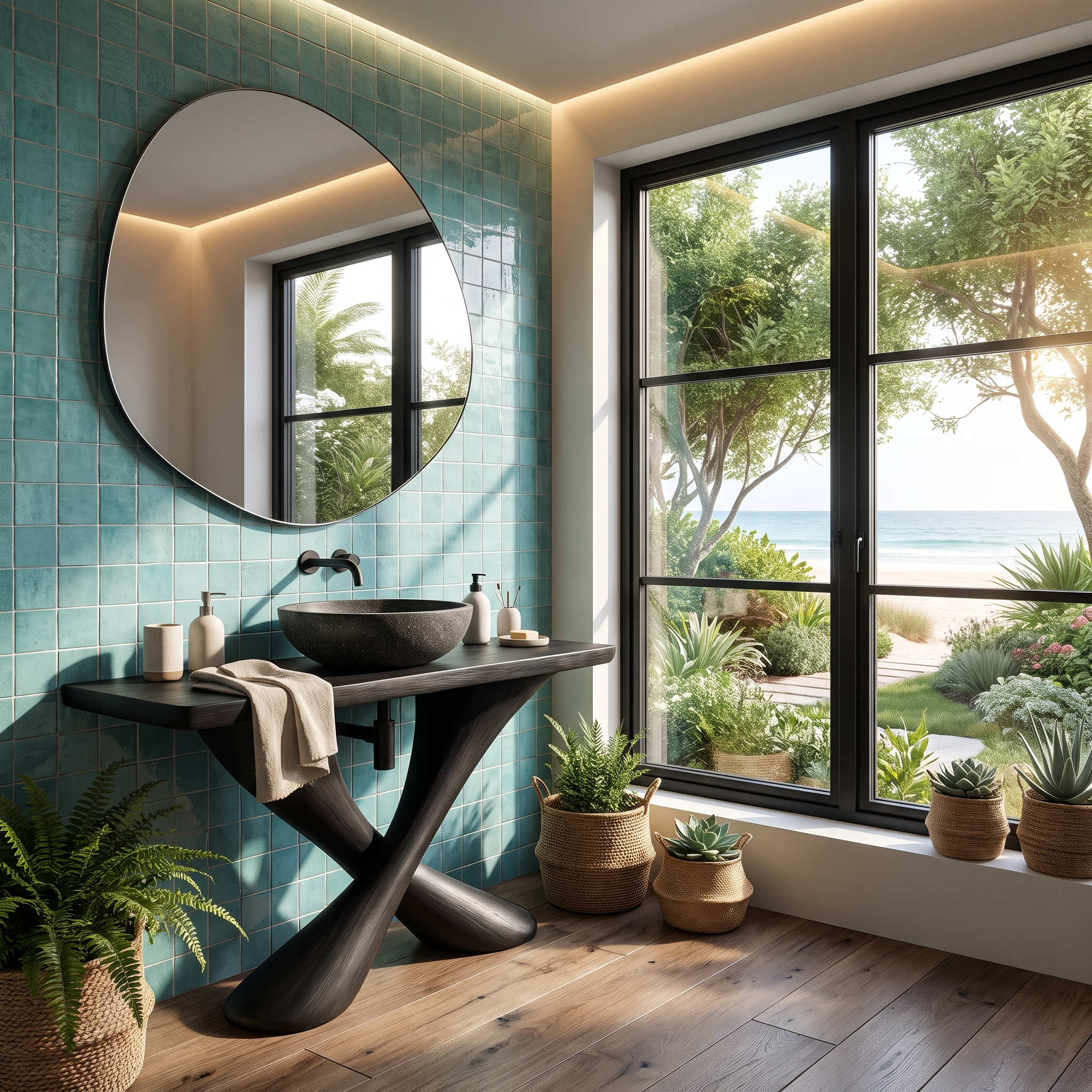 Organic Bathroom Vanity With Sculptural Tree Trunk Base For Bathroom
