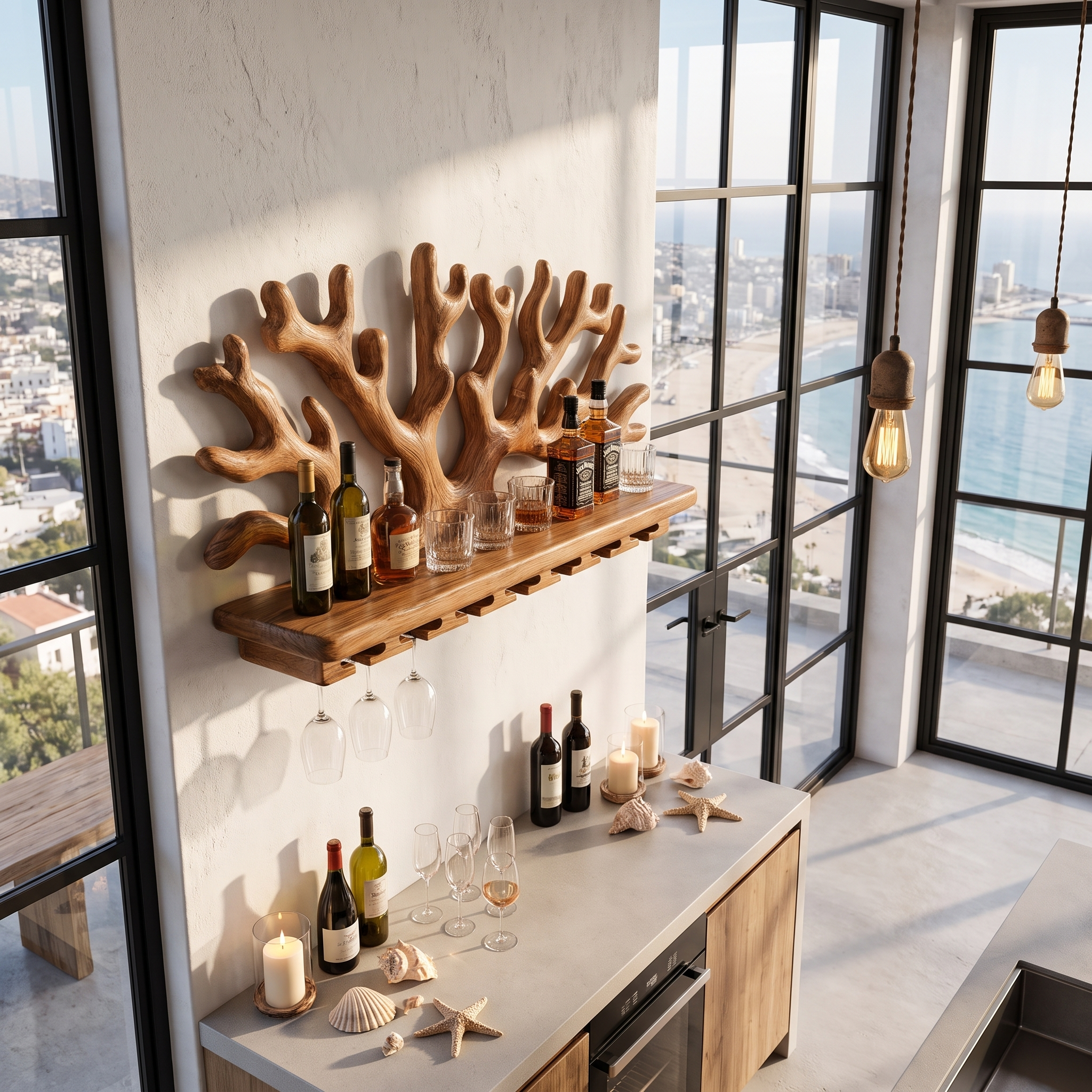 Organic Floating Wine Holder With Live Edge Display For Dining Room