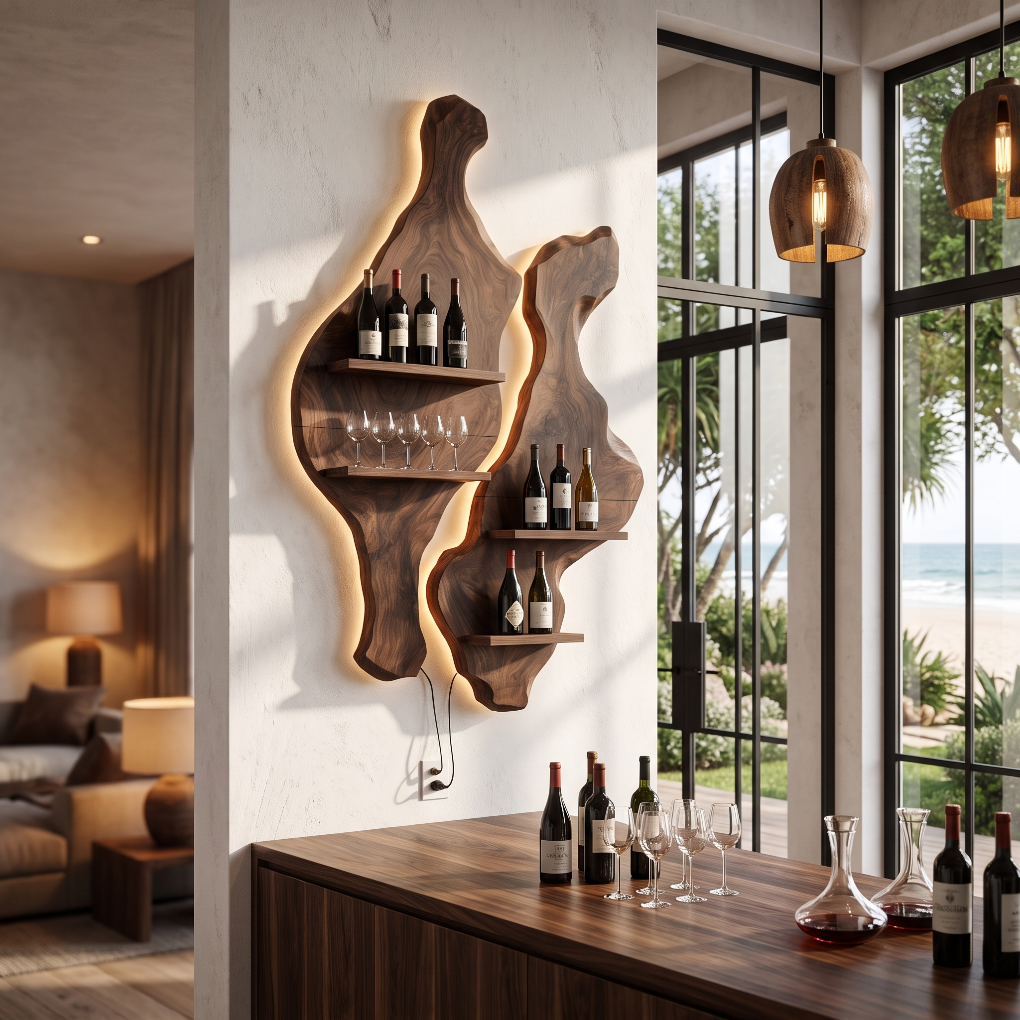 Rustic Sculptural Wine Holder Wall Mounted Bottle Storage
