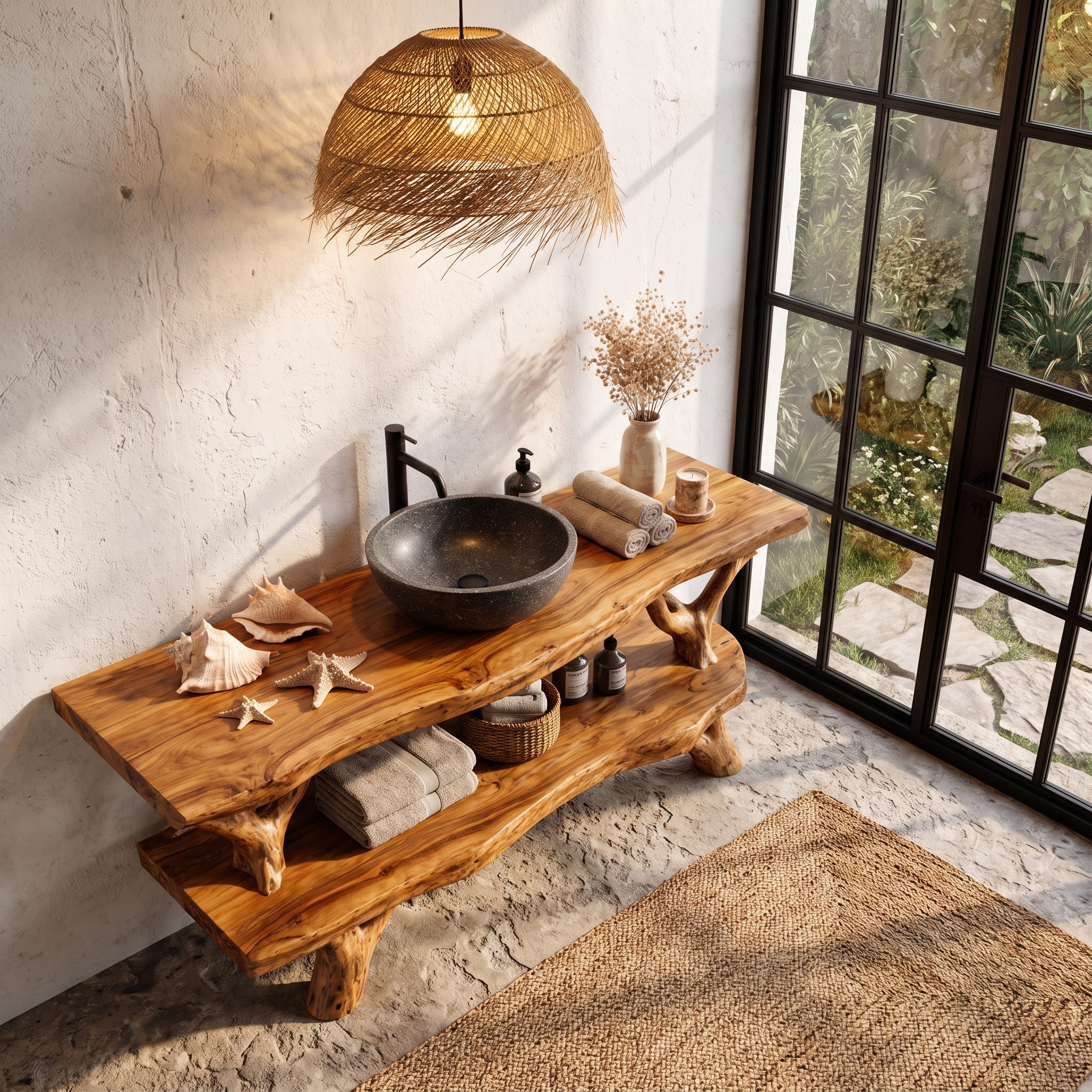 Natural Branch Bathroom Vanity Freestanding Sink Console