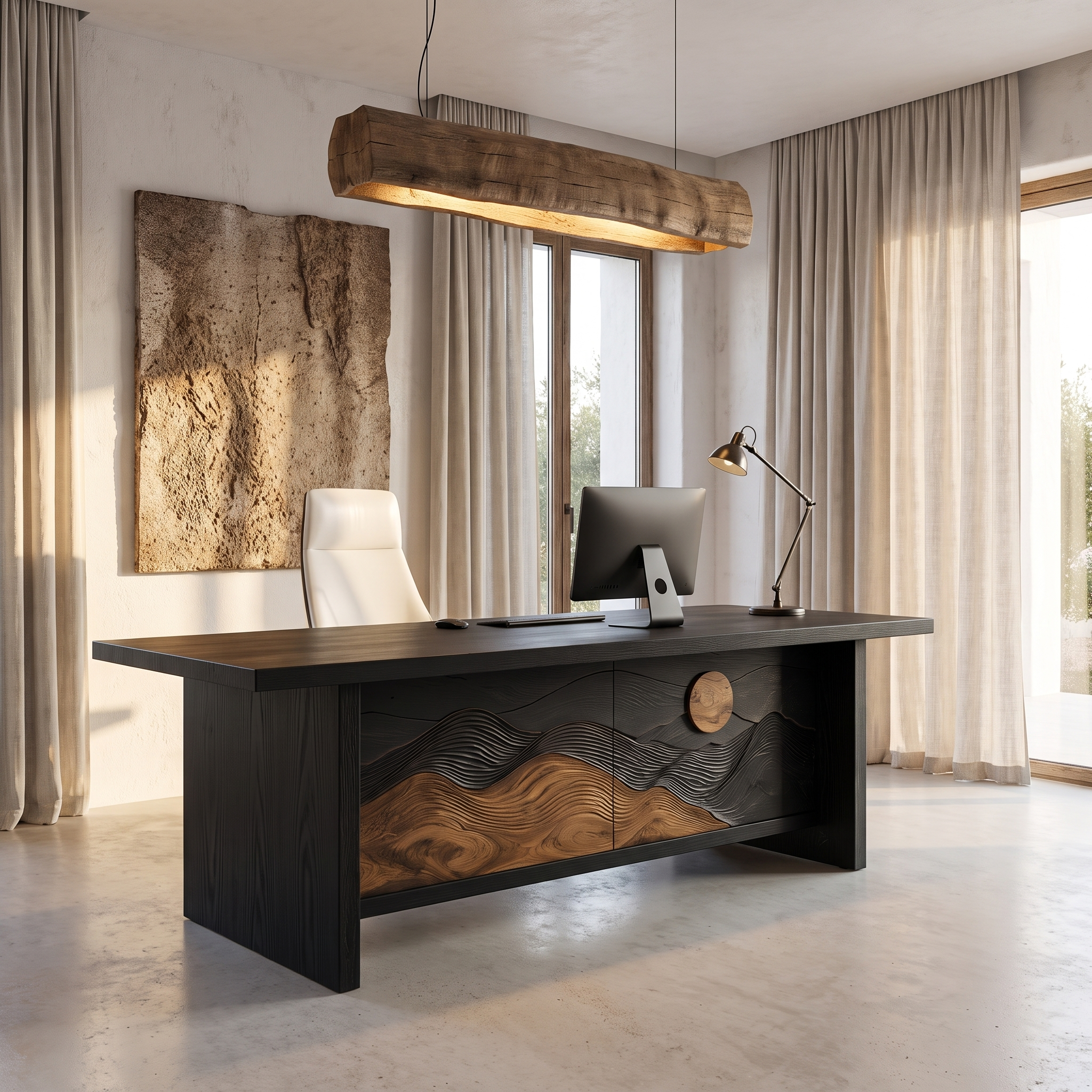 Sculptural Writing Desk Handcrafted Solid Wood Design For Workspace