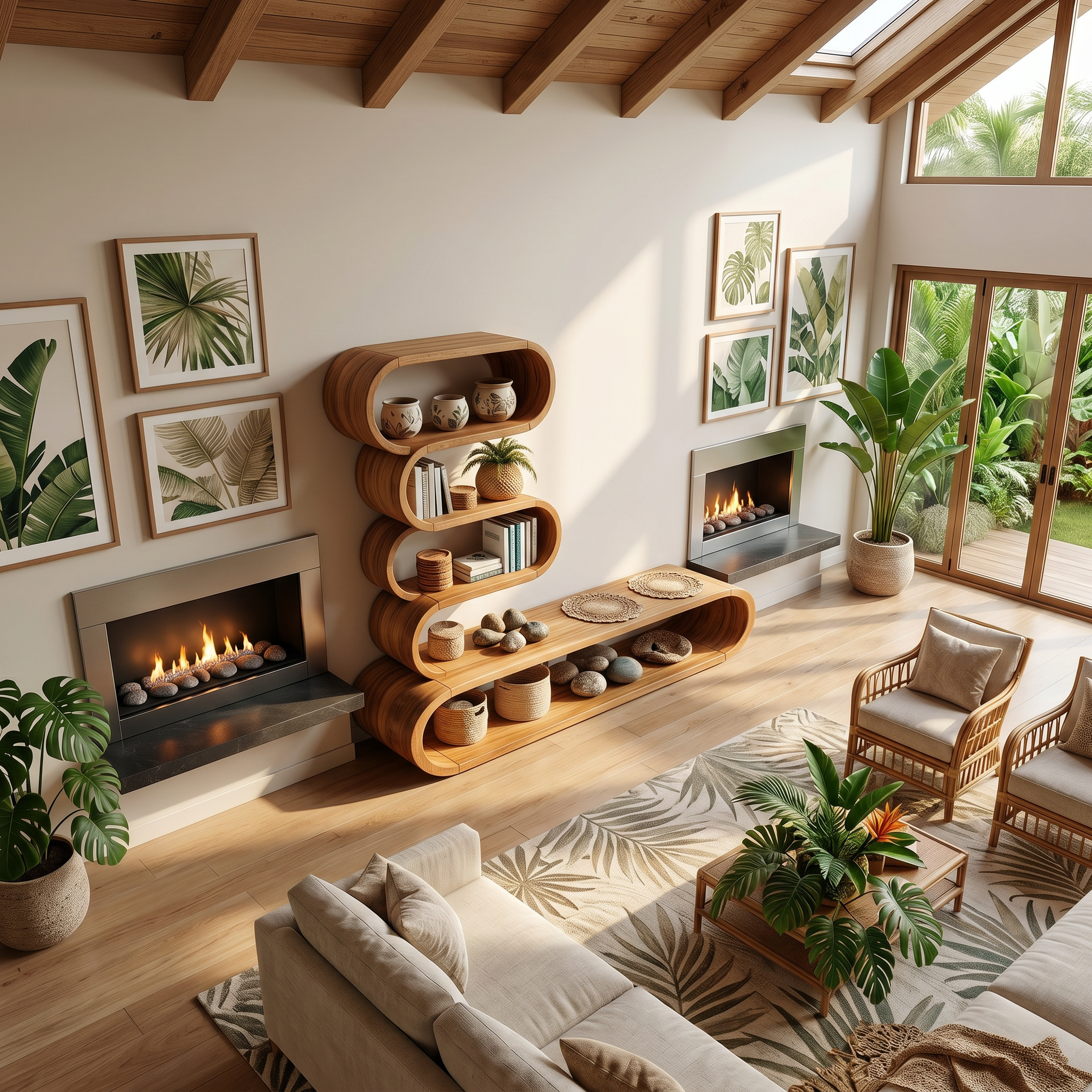 Organic TV Cabinet With Integrated Display Shelves And Rounded Storage Design For Living Room